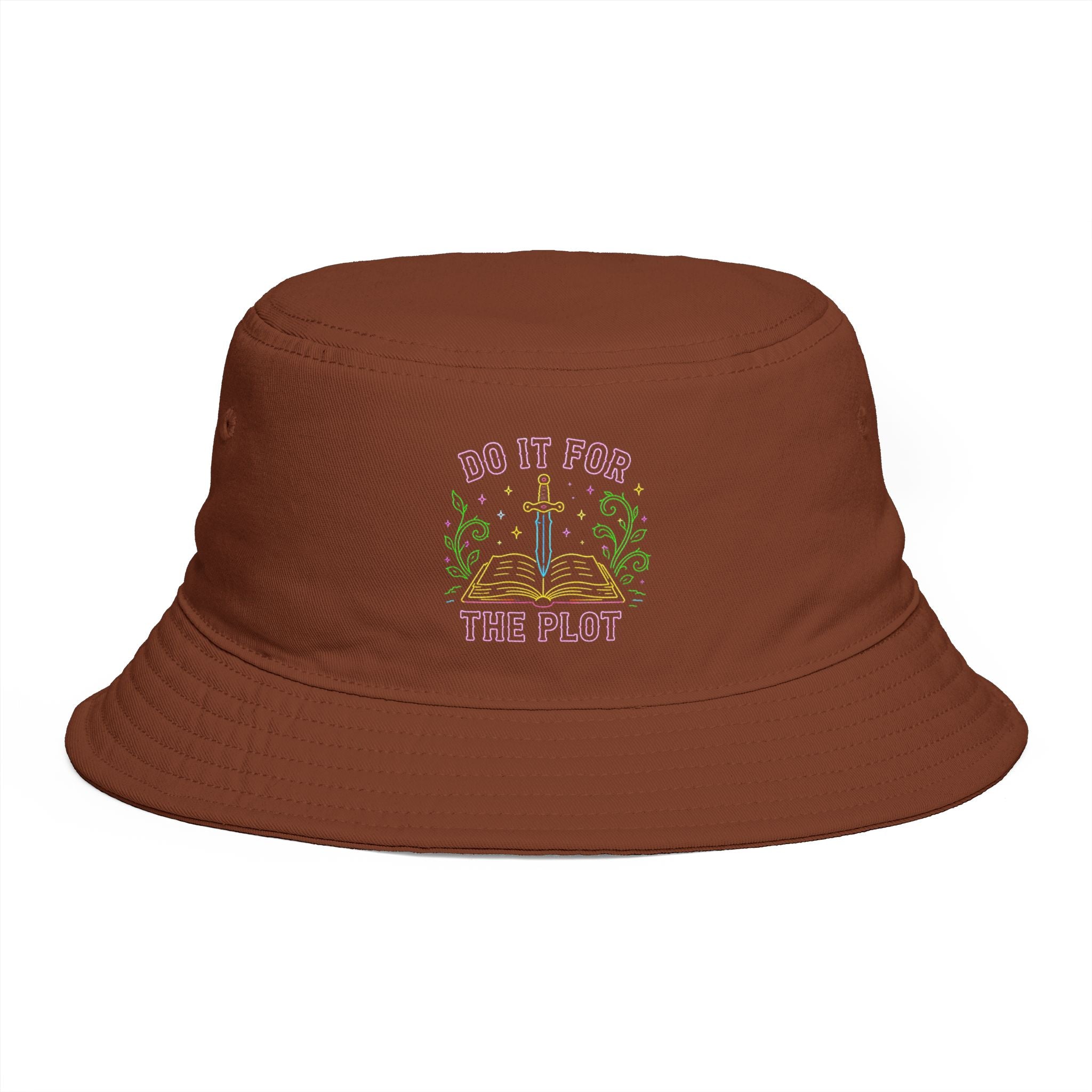 Do It For The Plot Bucket Hat | Vintage Fantasy Book & Sword Embroidered Bucket Hat
