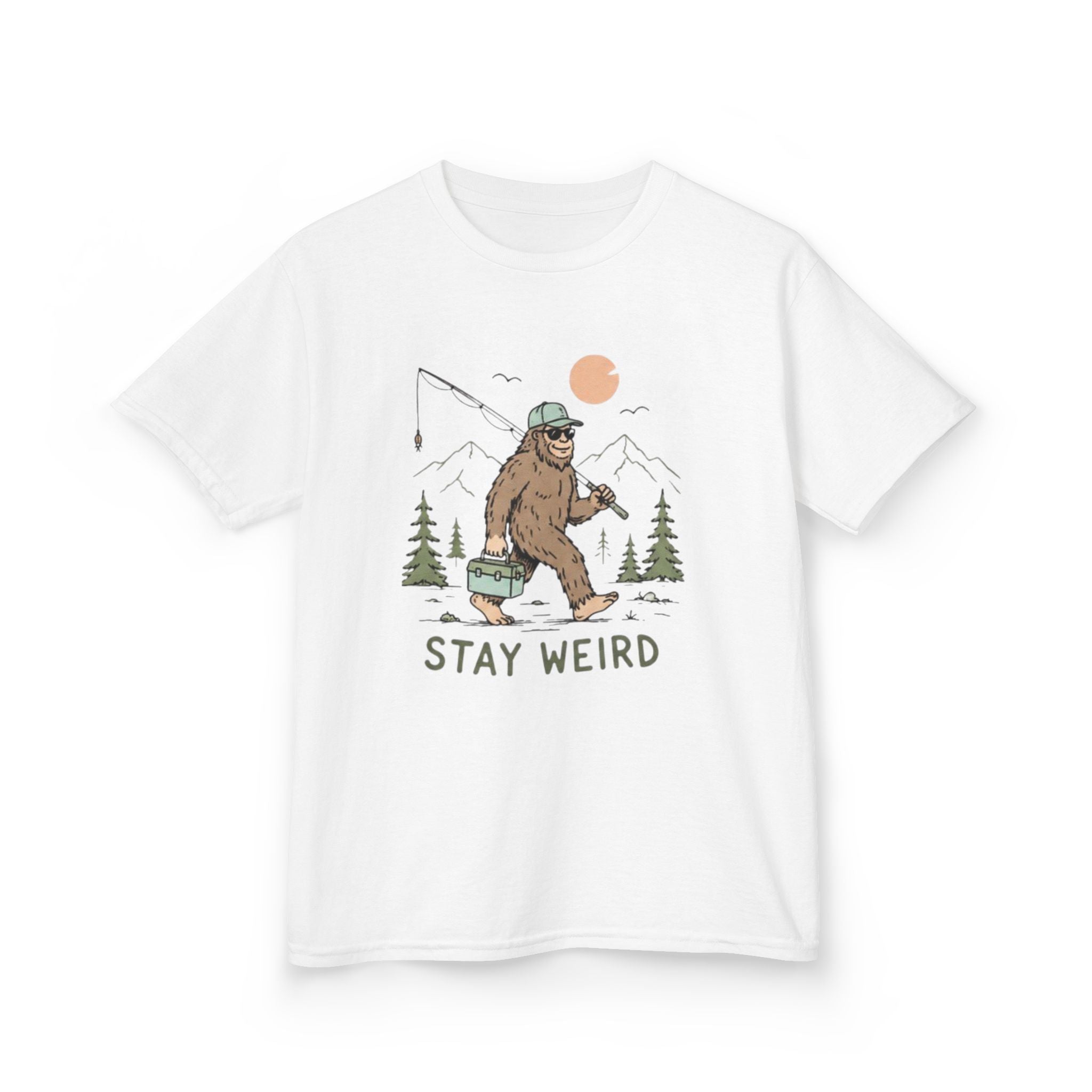 Kids Tee | Stay Weird Bigfoot Fishing
