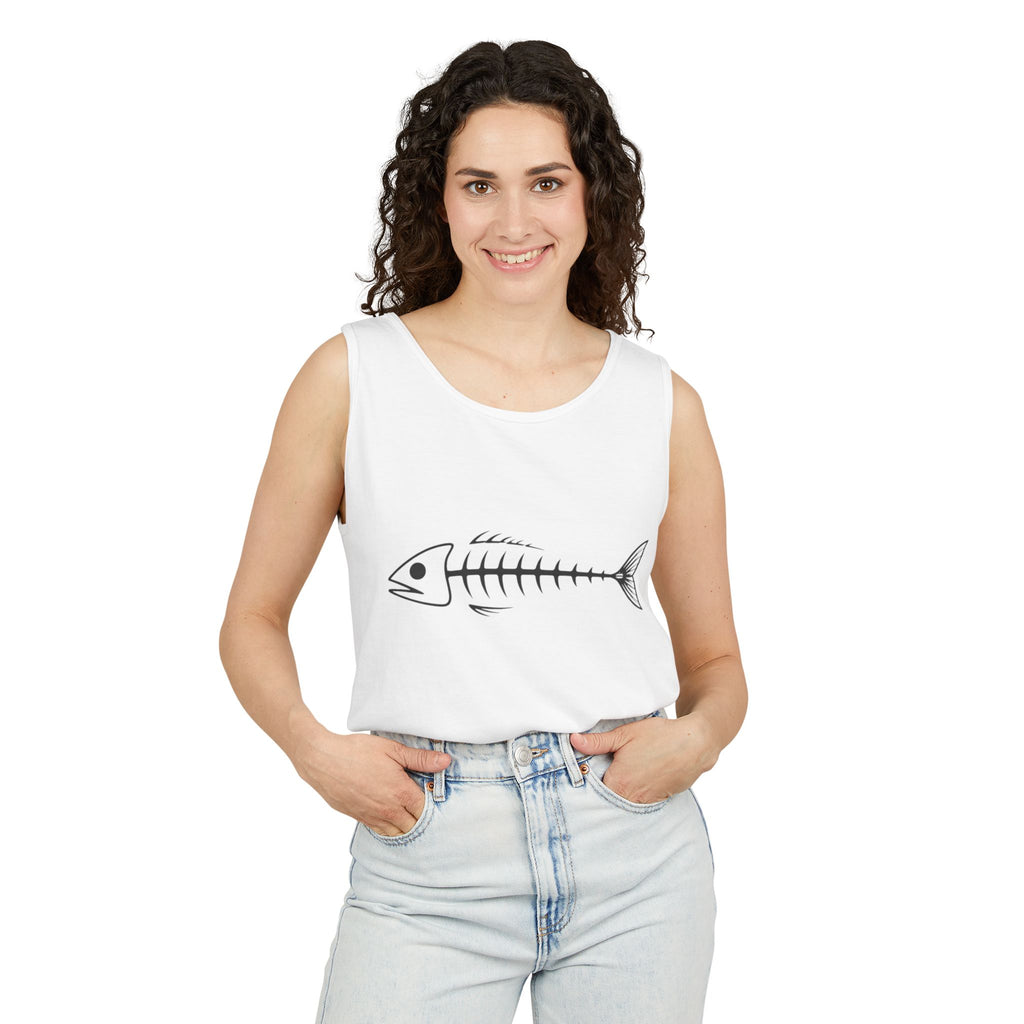 Fish Skeleton Tank Top | Minimalist Fishing Graphic Sleeveless Tee