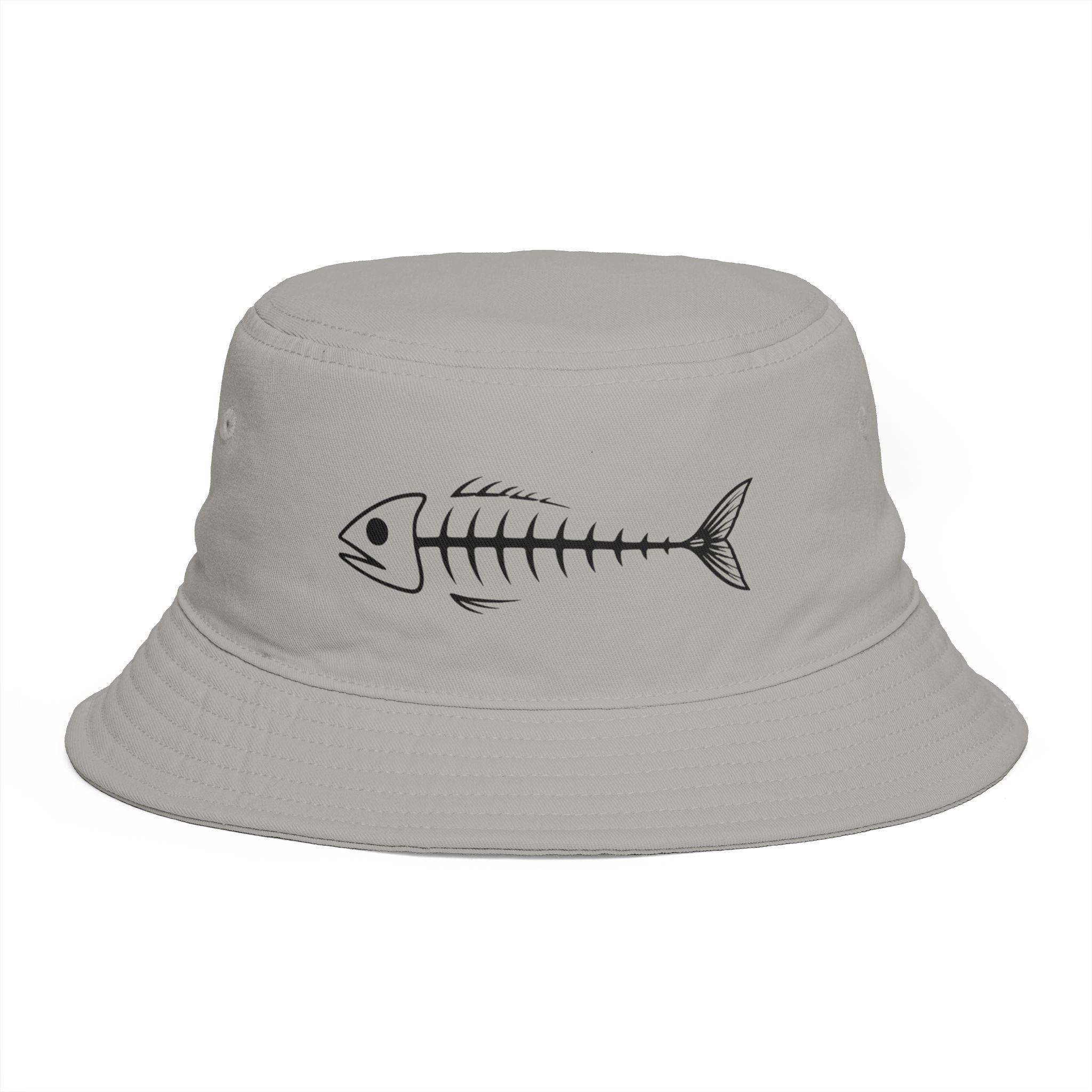 Bucket Hat | Minimal Fish Skeleton Graphic Sun Hat for Beach & Fishing