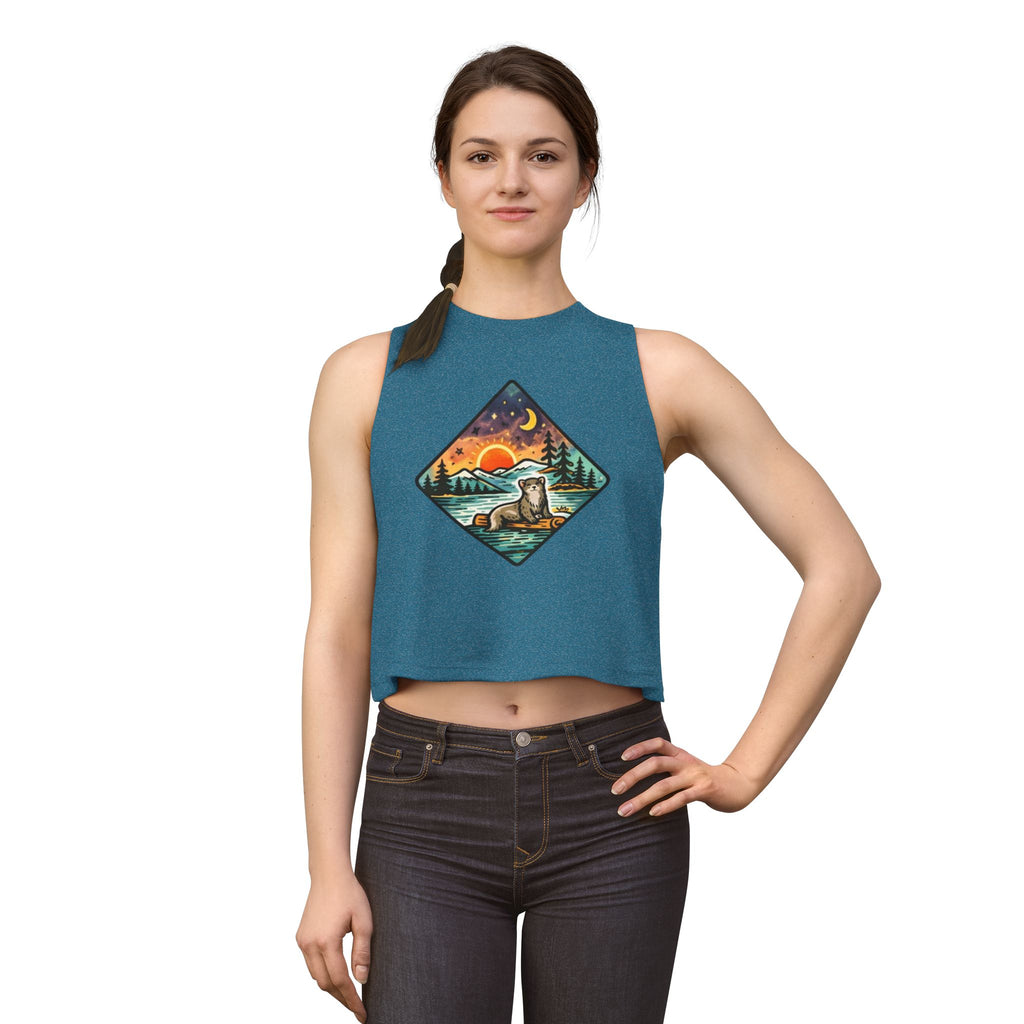 Retro Otter Sunset Galaxy Crop Top | Mountainscape Graphic