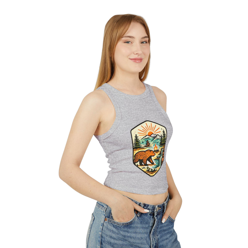 Womens Racer Tank Top | Retro Bear Mountain Camp Graphic