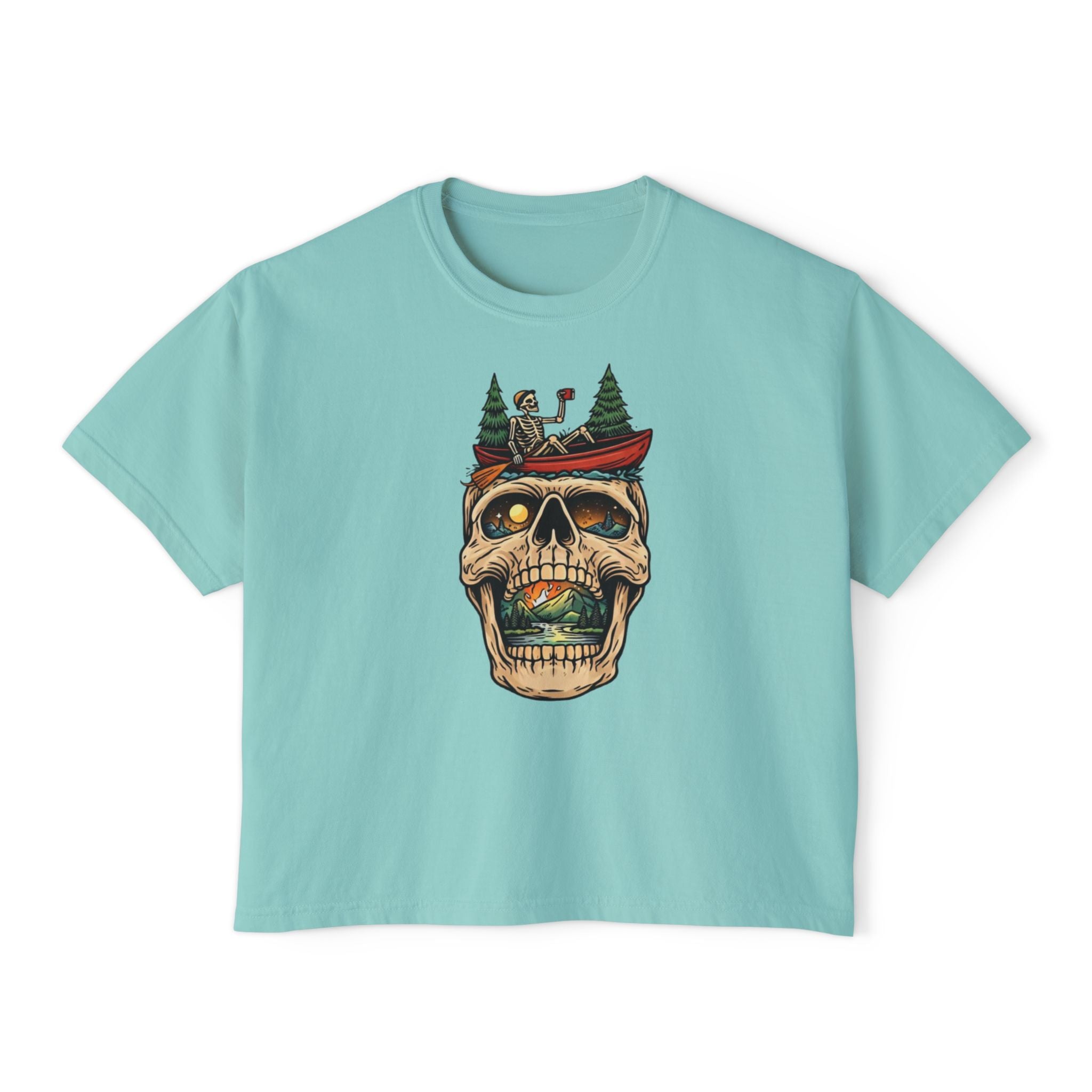 Skull Canoe Graphic Tee | Adventure Outdoors Women's Boxy T-Shirt