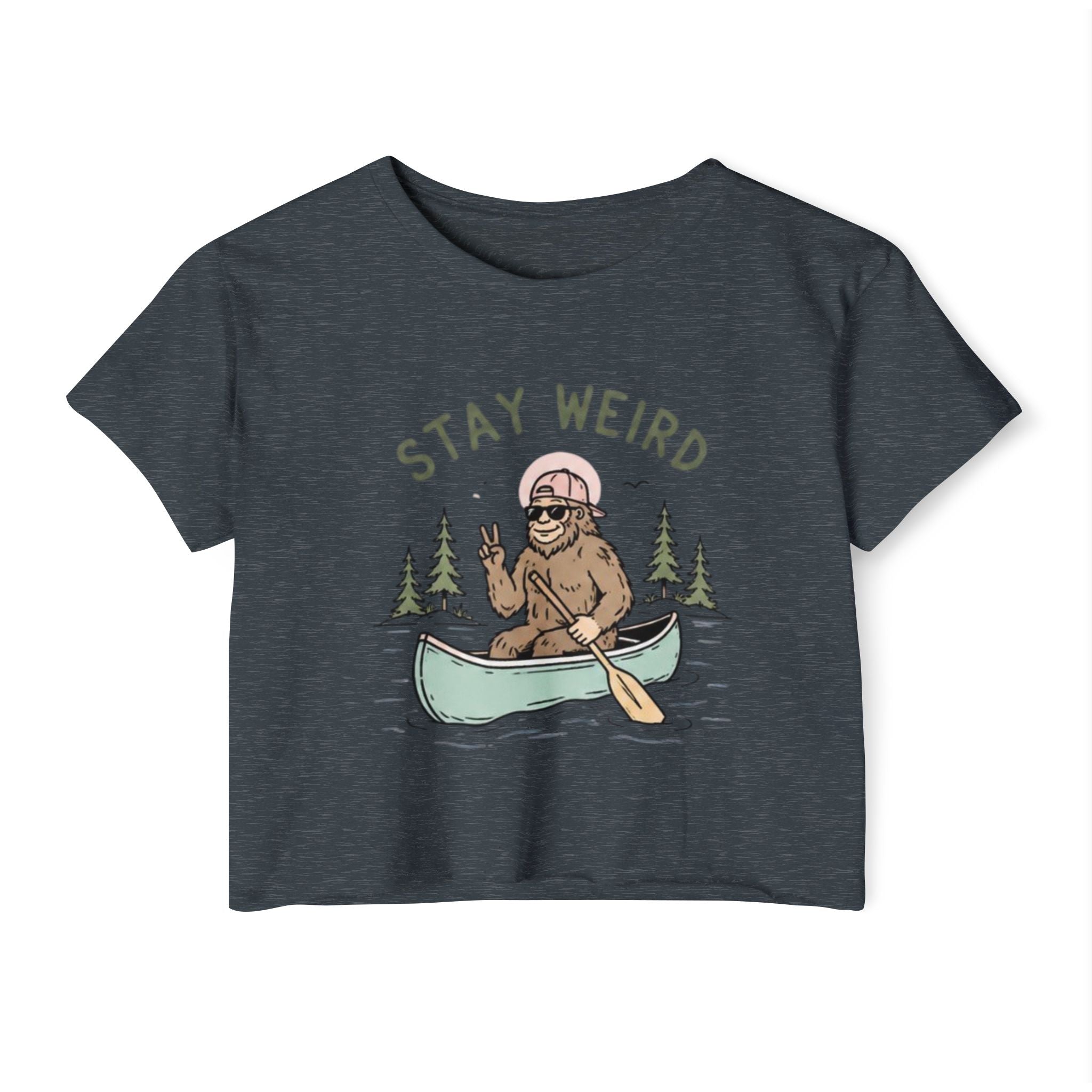 Stay Weird Crop Top | Cute Sasquatch Canoe Graphic Womens Festival Shirt