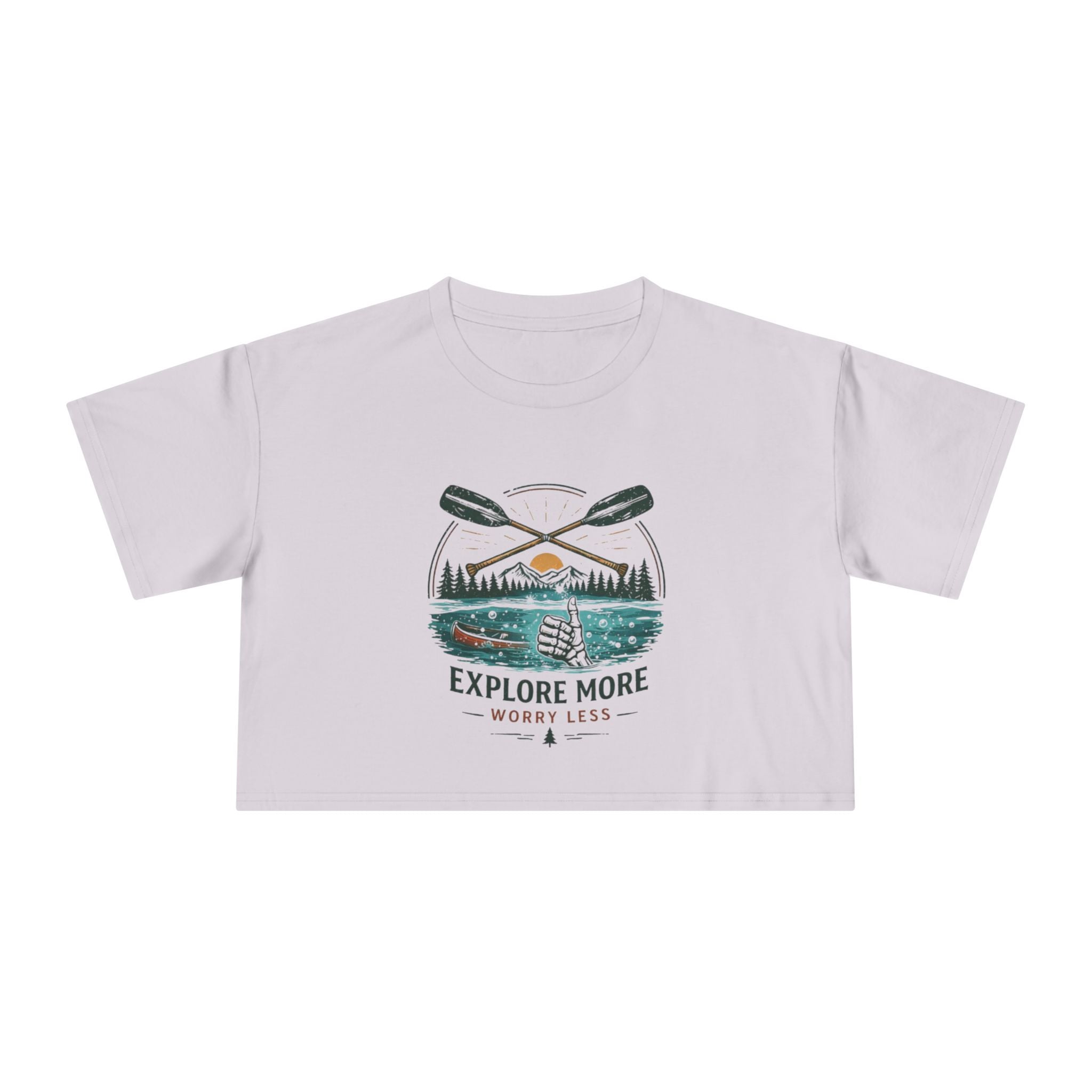 Crop Tee | Explore More "Worry Less" Outdoor Adventure Graphic