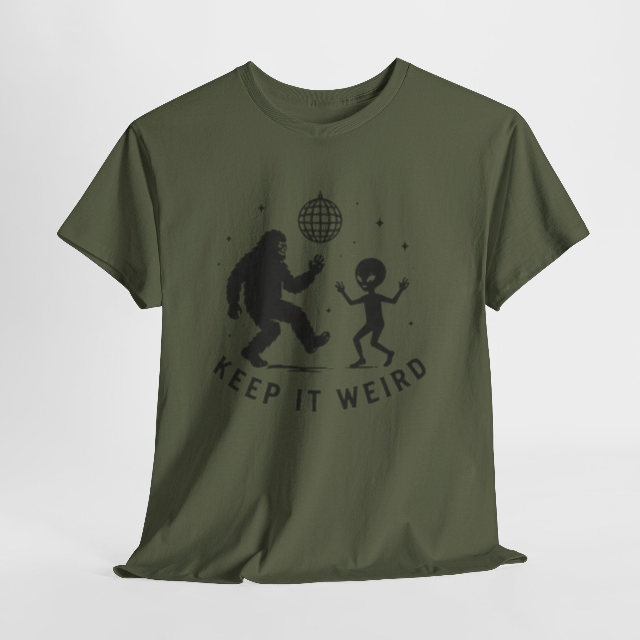 Keep It Weird T-Shirt | Dancing Bigfoot & Alien Disco Tee