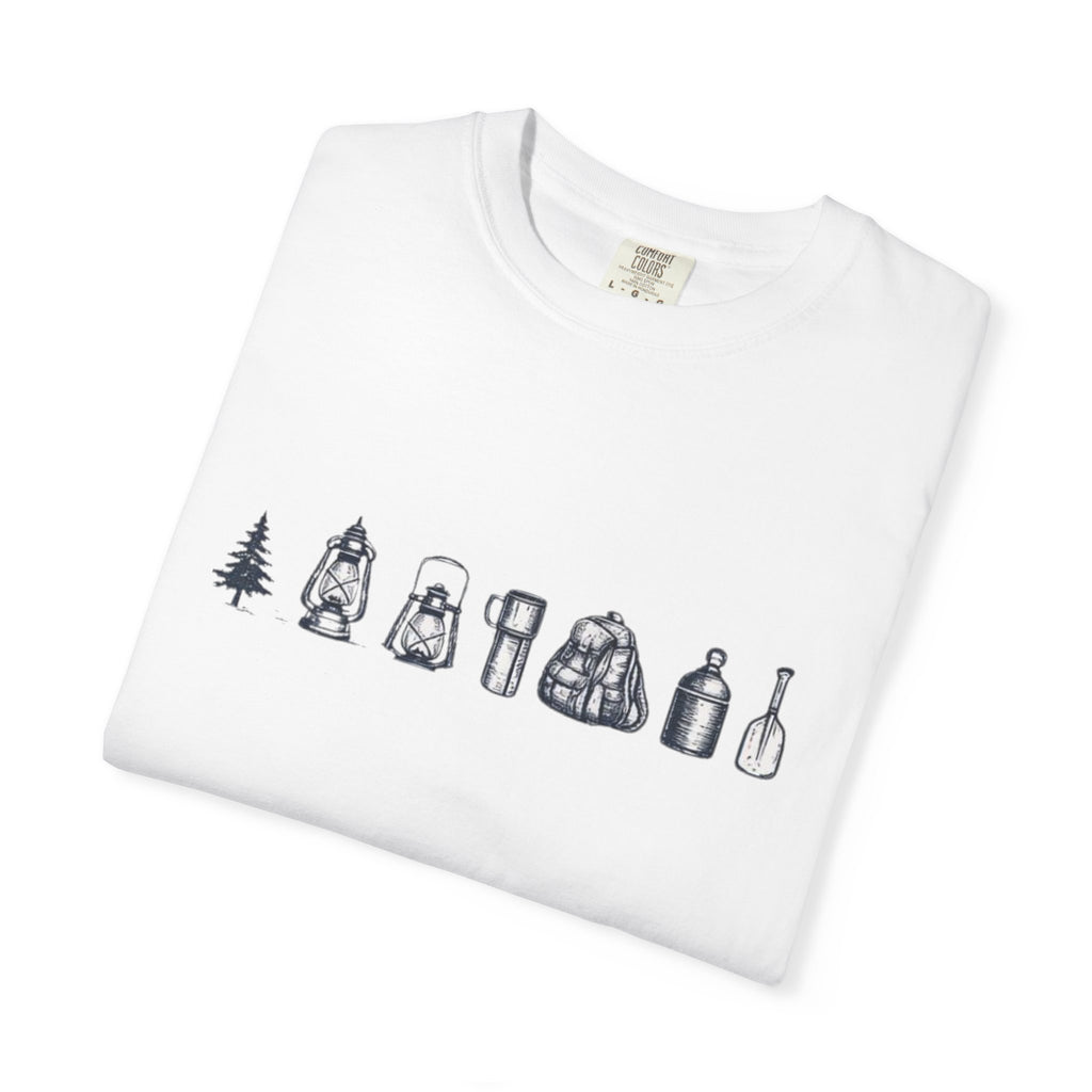 Camping Icons T-Shirt | Minimal Outdoor Gear Line Art Tee