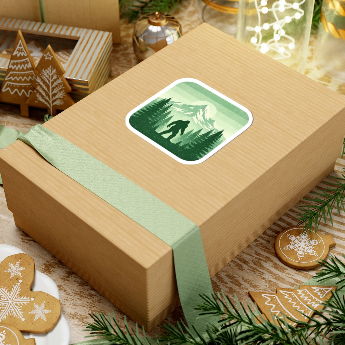 Bigfoot Forest Sticker | Vintage Green Mountain Sasquatch Kiss-Cut