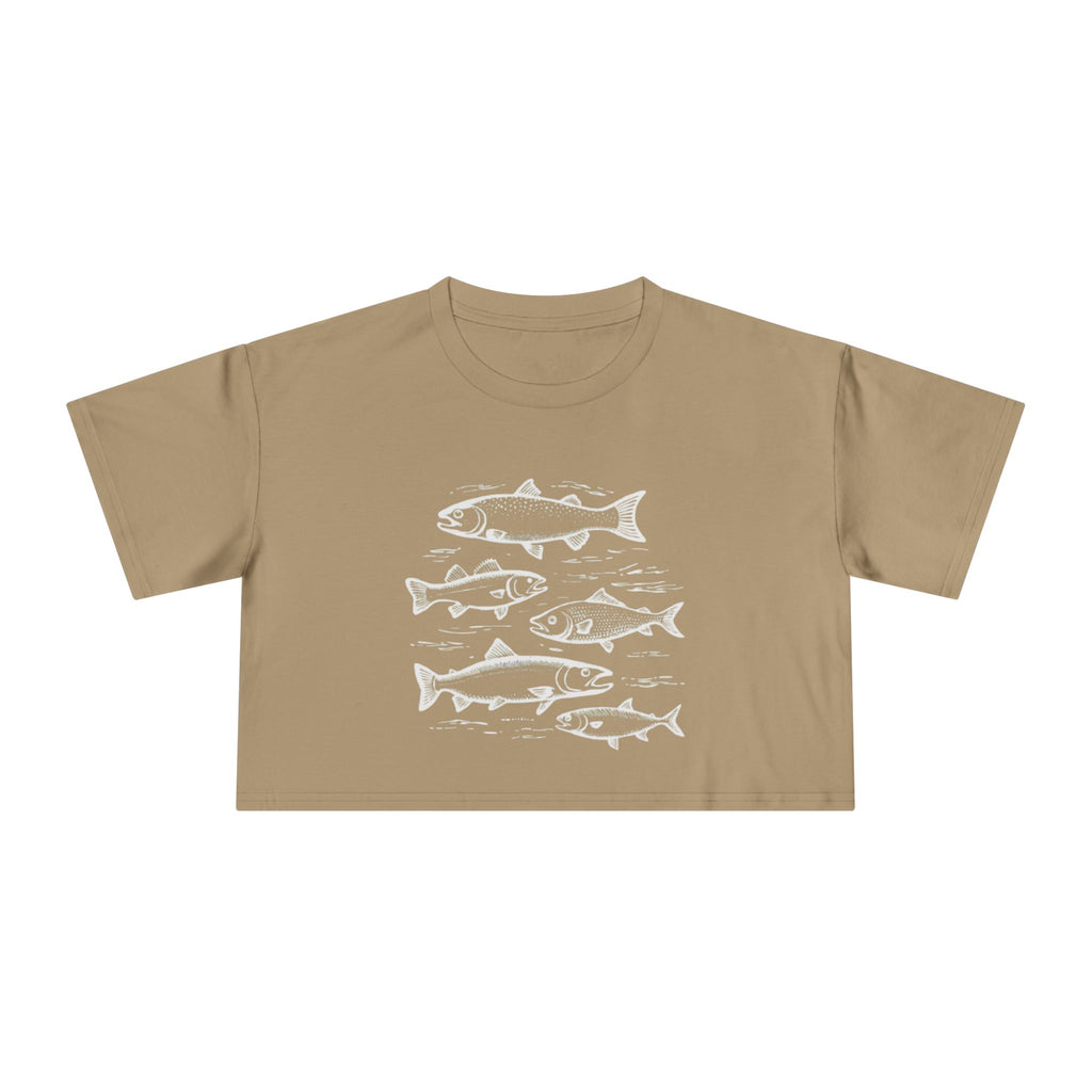 Crop Tee - Vintage Fish Illustration Womens Cropped Tee
