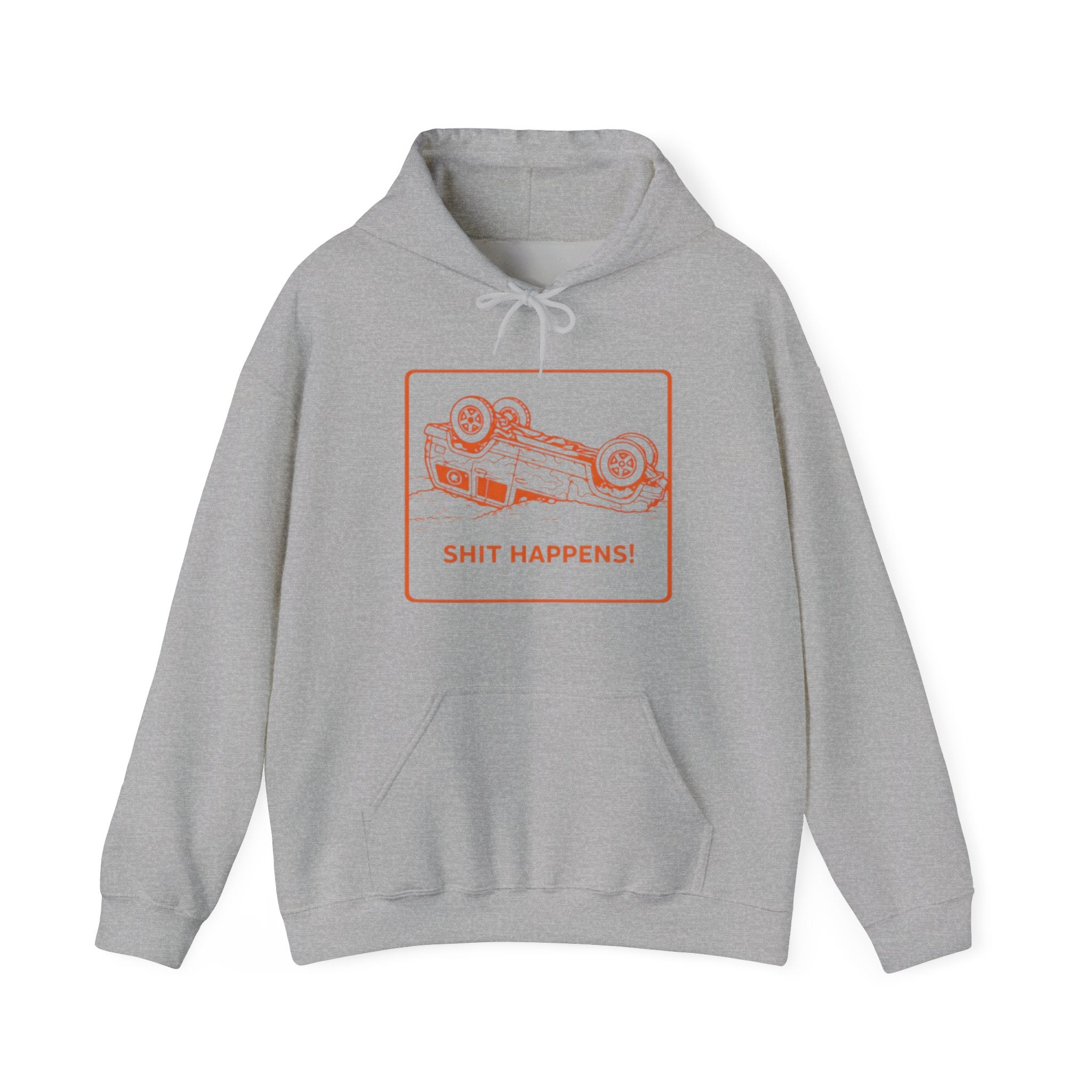 Hoodie | "Shit Happens" Upside-Down Car Graphic Comfort Hoodie
