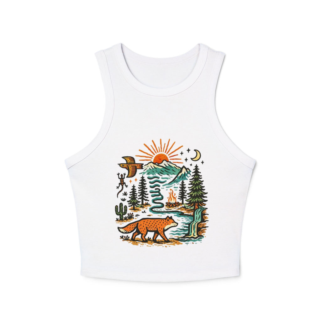 Womens Ribbed Tank Top | Sunset Wilderness Nature Graphic | Fox & Mountains