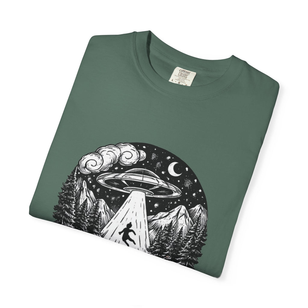 Alien Abduction Forest T-Shirt | Retro UFO Nature Graphic Tee