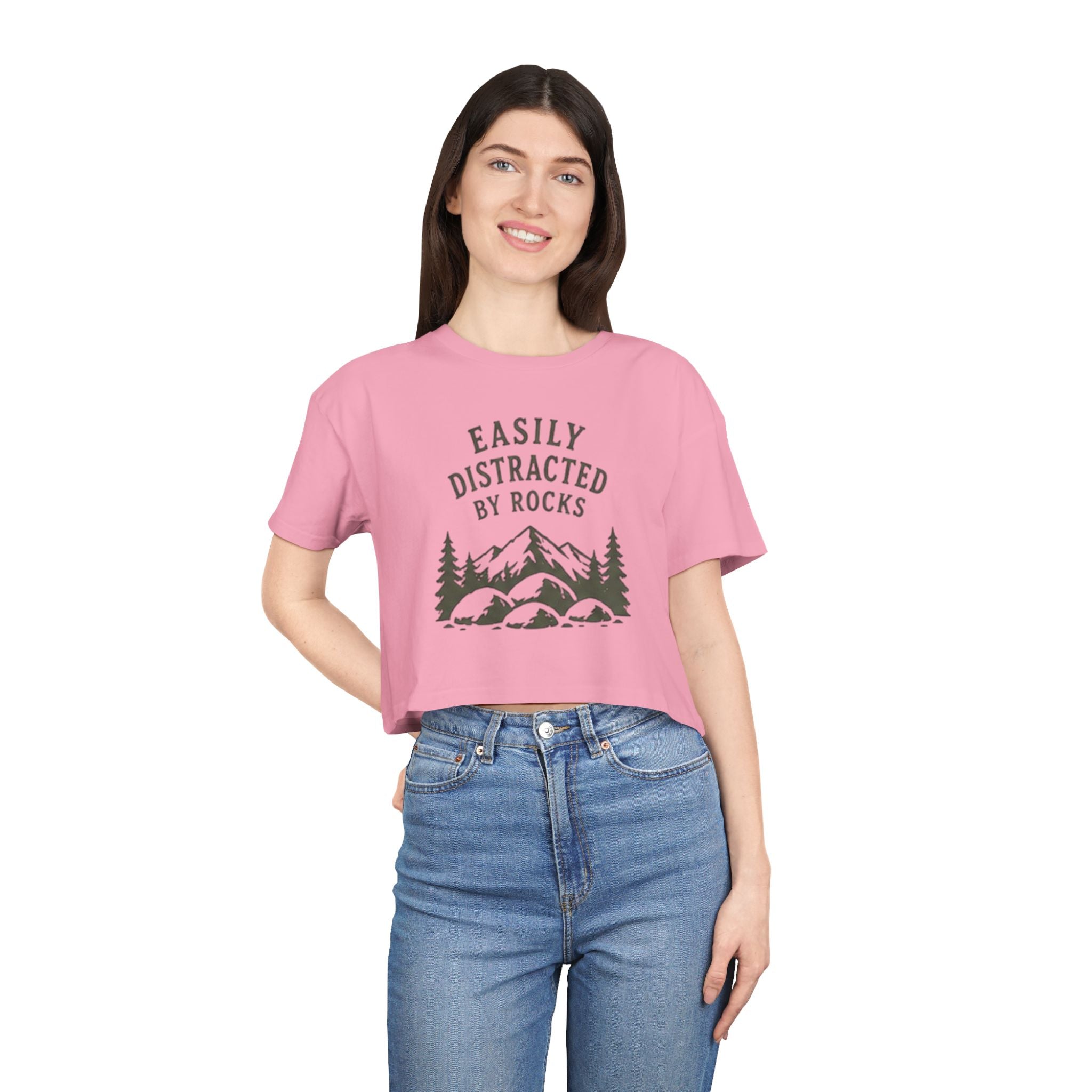 Crop Tee | "Easily Distracted by Rocks" Nature Crop Top for Rock Lovers