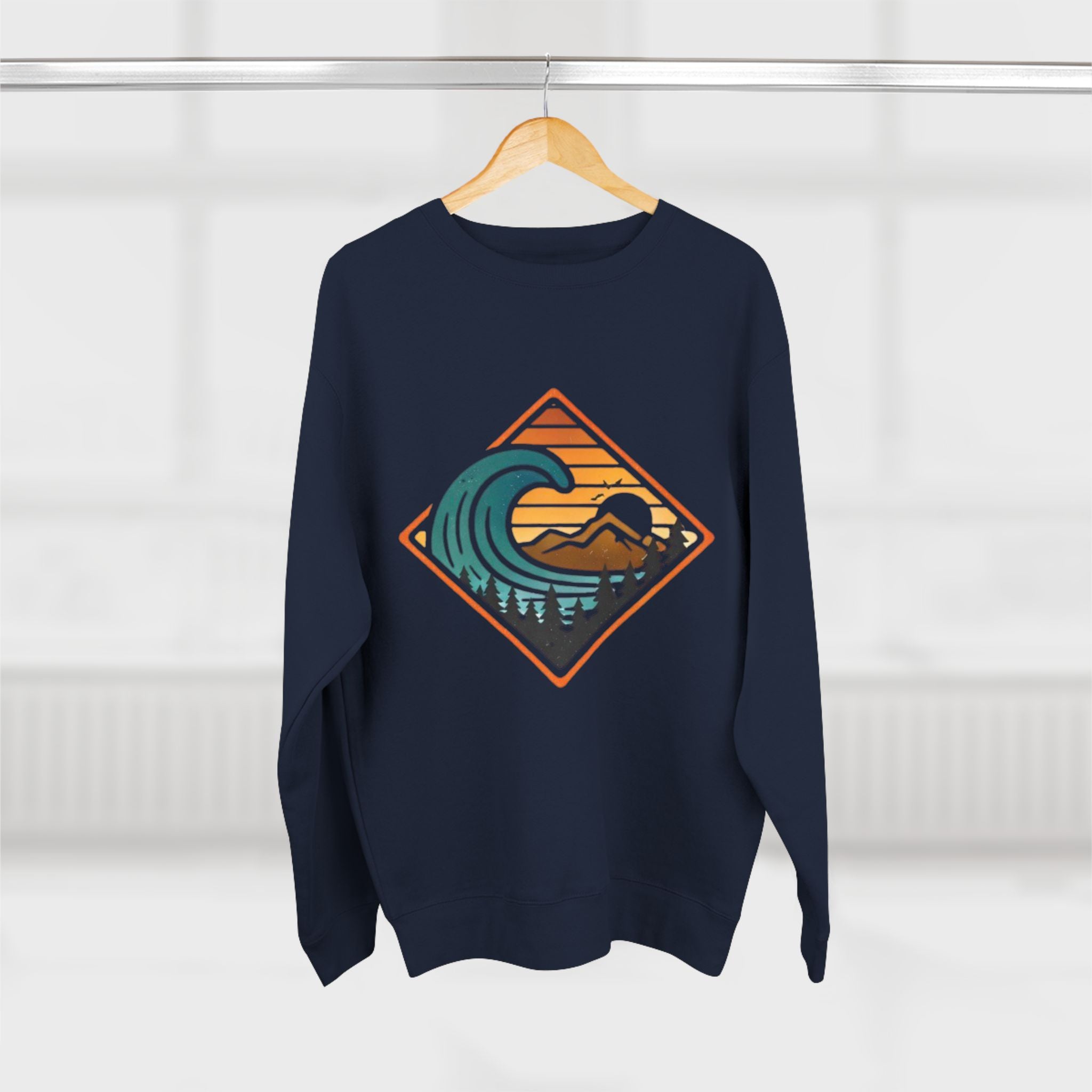 Surf Wave Mountain Badge sweatshirt | Retro Ocean Sunset Crewneck