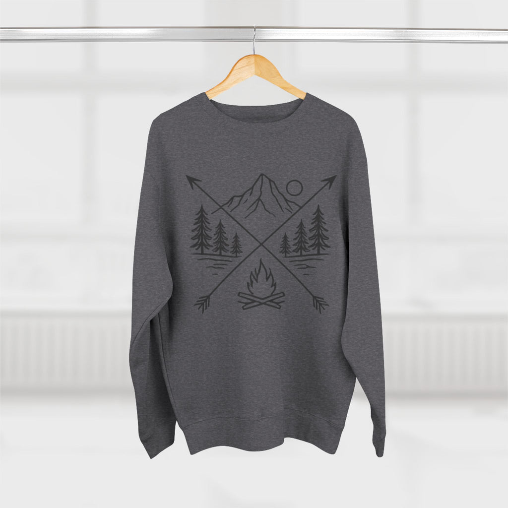 Outdoor Adventure Sweatshirt | Mountain, Trees & Campfire Graphic Crewneck
