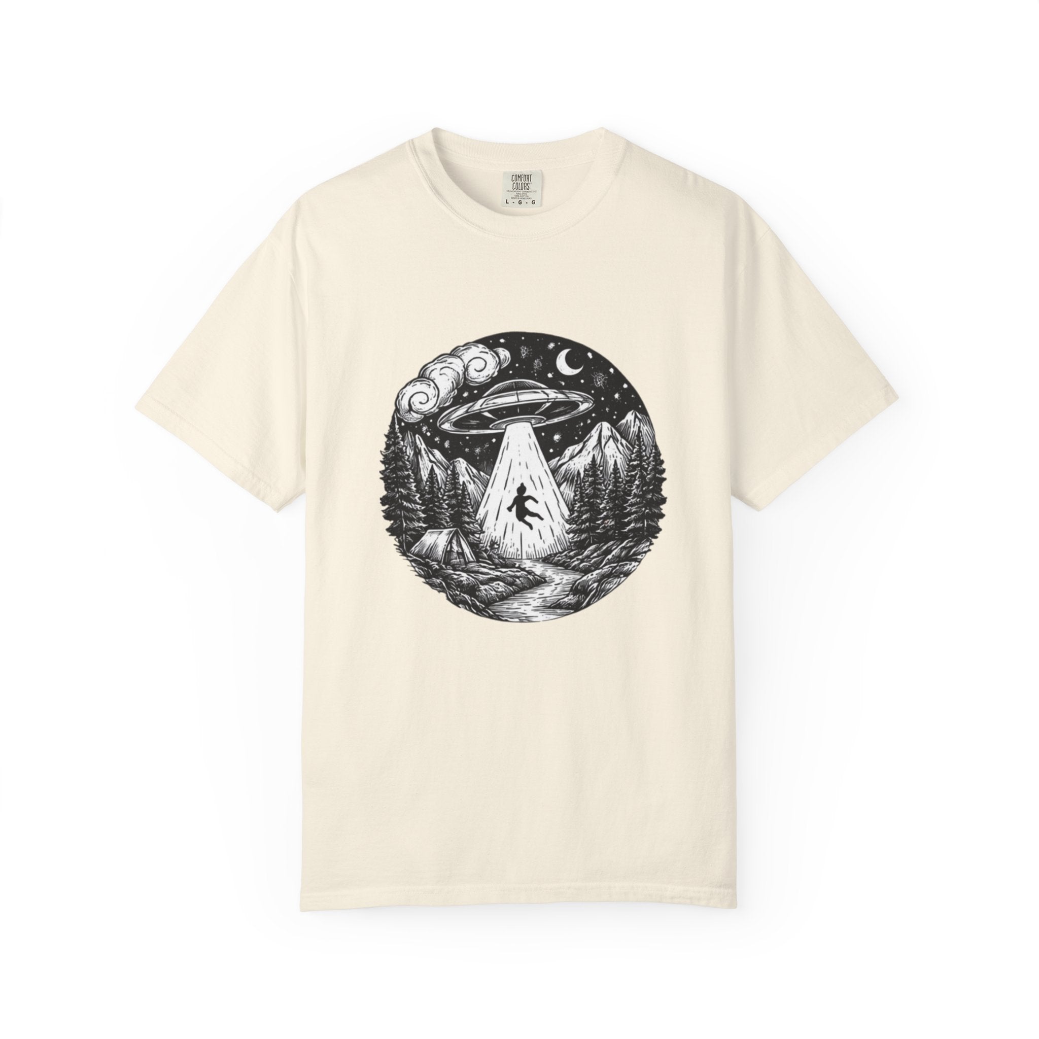 Alien Abduction Forest T-Shirt | Retro UFO Nature Graphic Tee