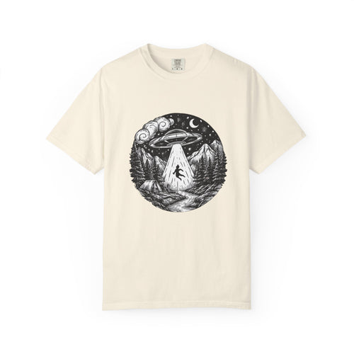 Alien Abduction Forest T-Shirt | Retro UFO Nature Graphic Tee