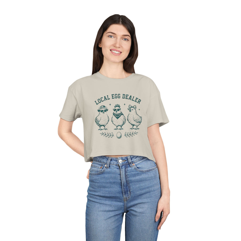 Crop Tee | "Local Egg Dealer" Cute Chickens Graphic for Farm Girl
