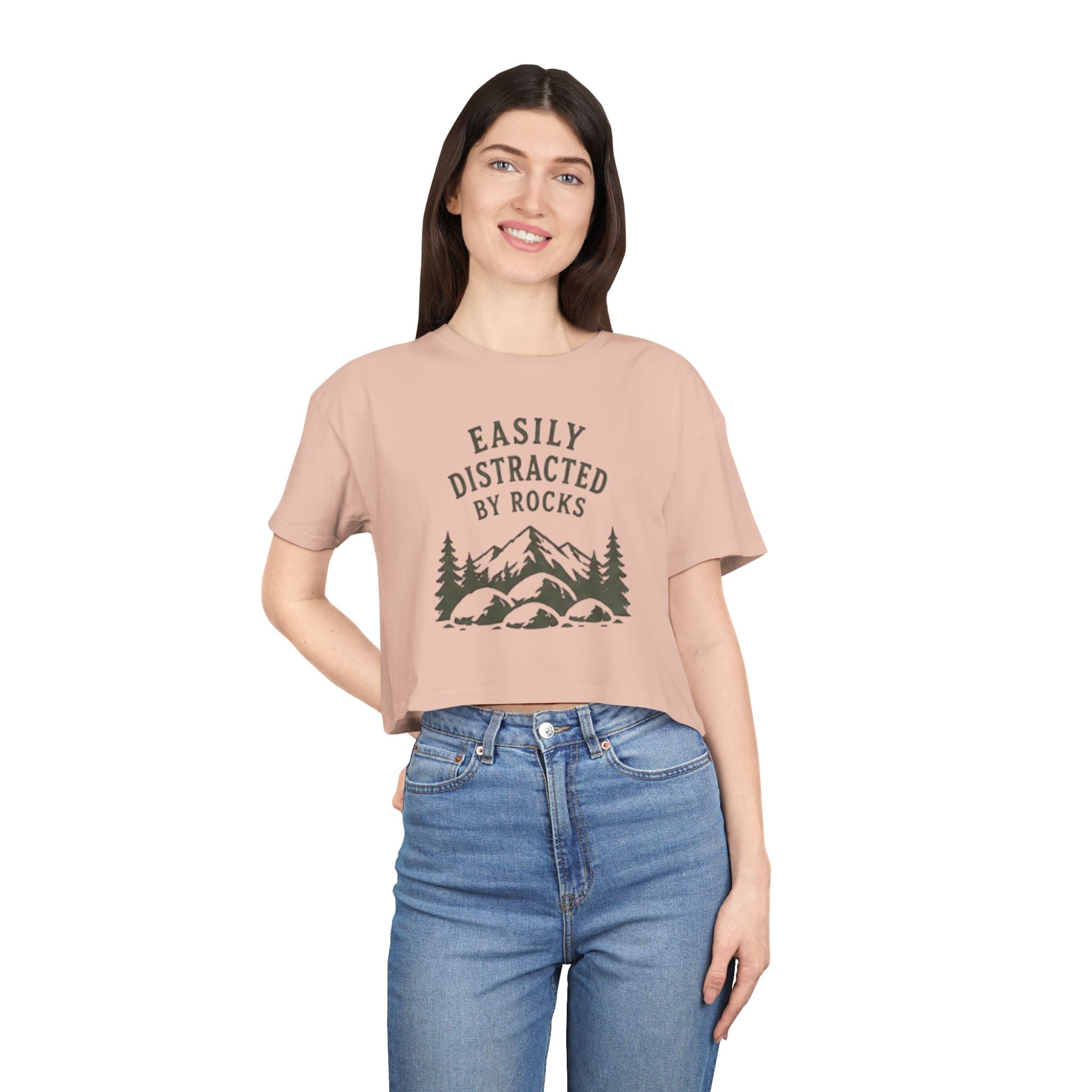 Crop Tee | "Easily Distracted by Rocks" Nature Crop Top for Rock Lovers