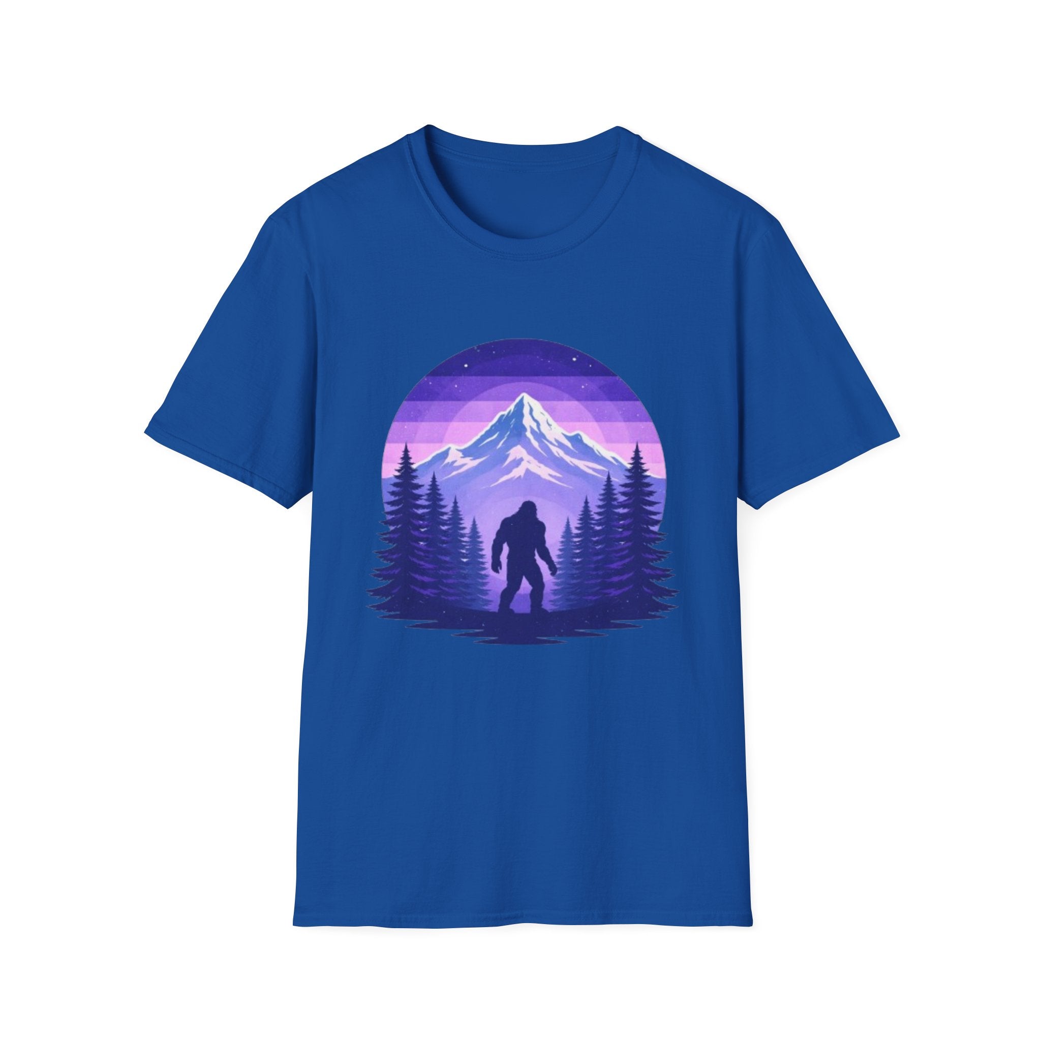 Bigfoot Mountain Sunset T-Shirt | Retro Purple Wilderness Adventure Tee