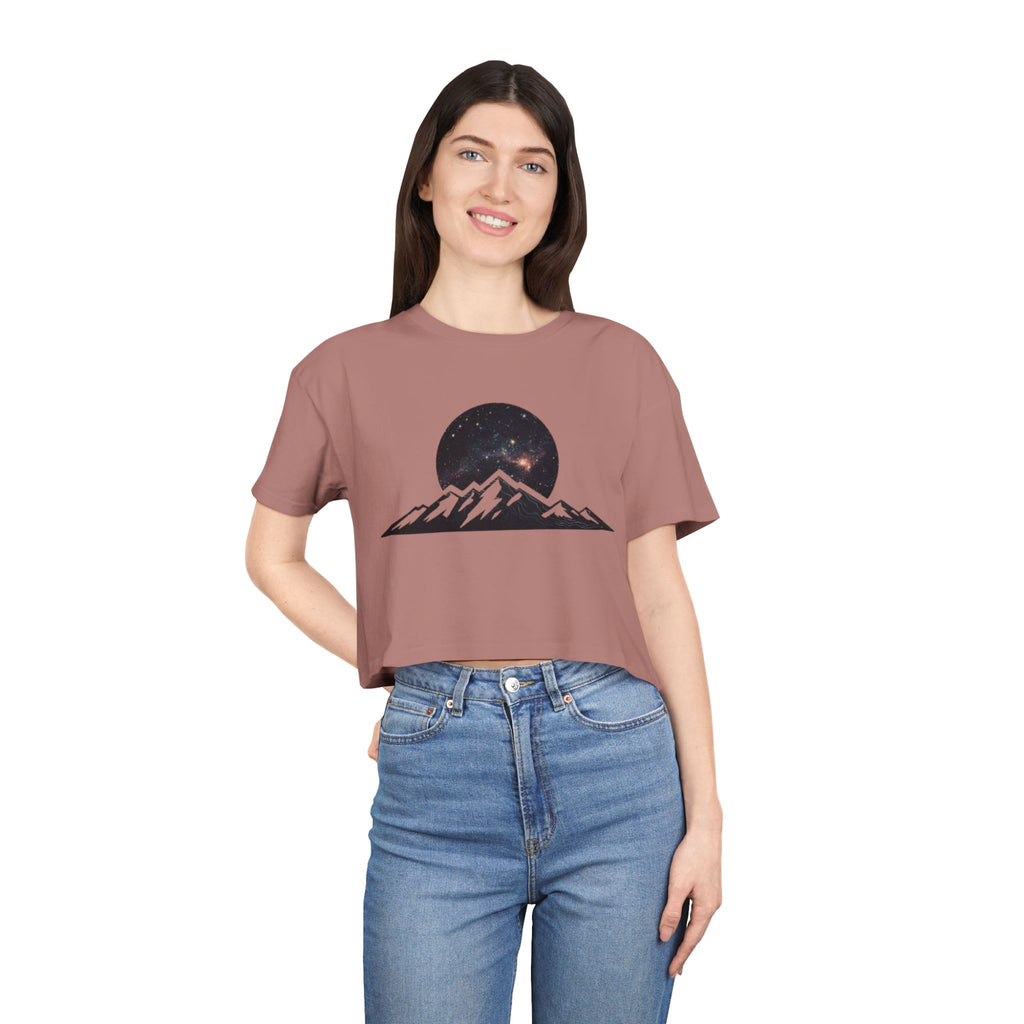 Crop Tee | Night Sky Mountain Graphic