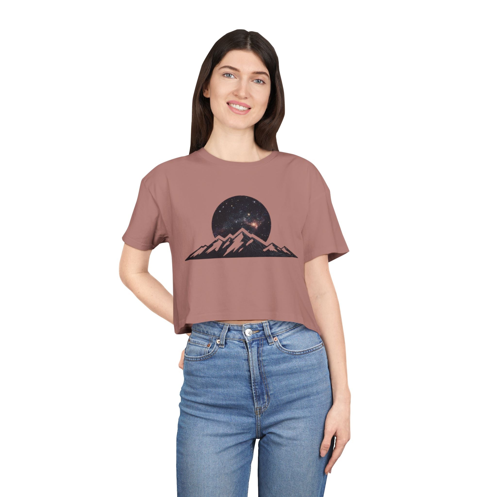 Crop Tee | Night Sky Mountain Graphic