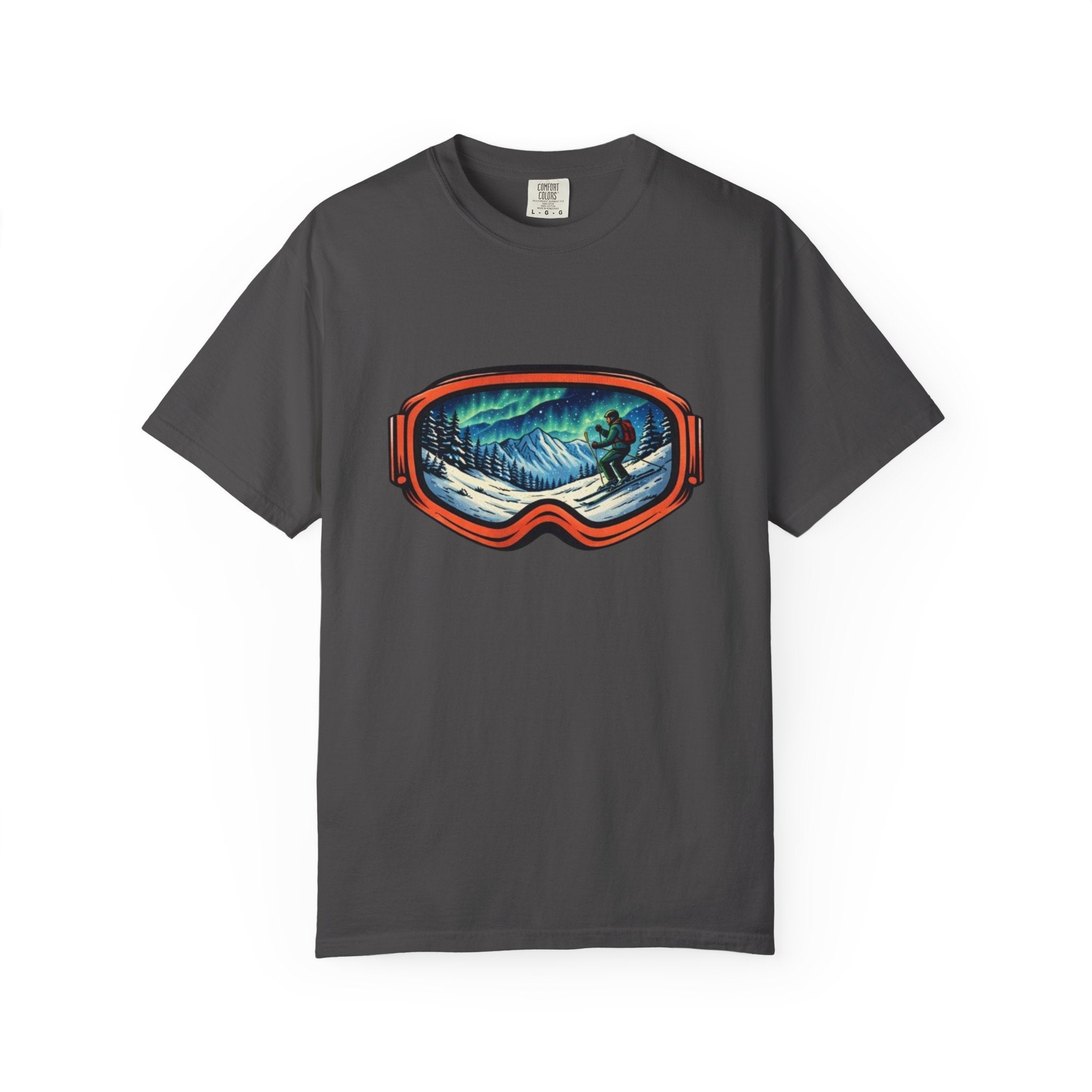 Northern Lights Ski Goggles T-Shirt | Aurora Skiing Landscape Design