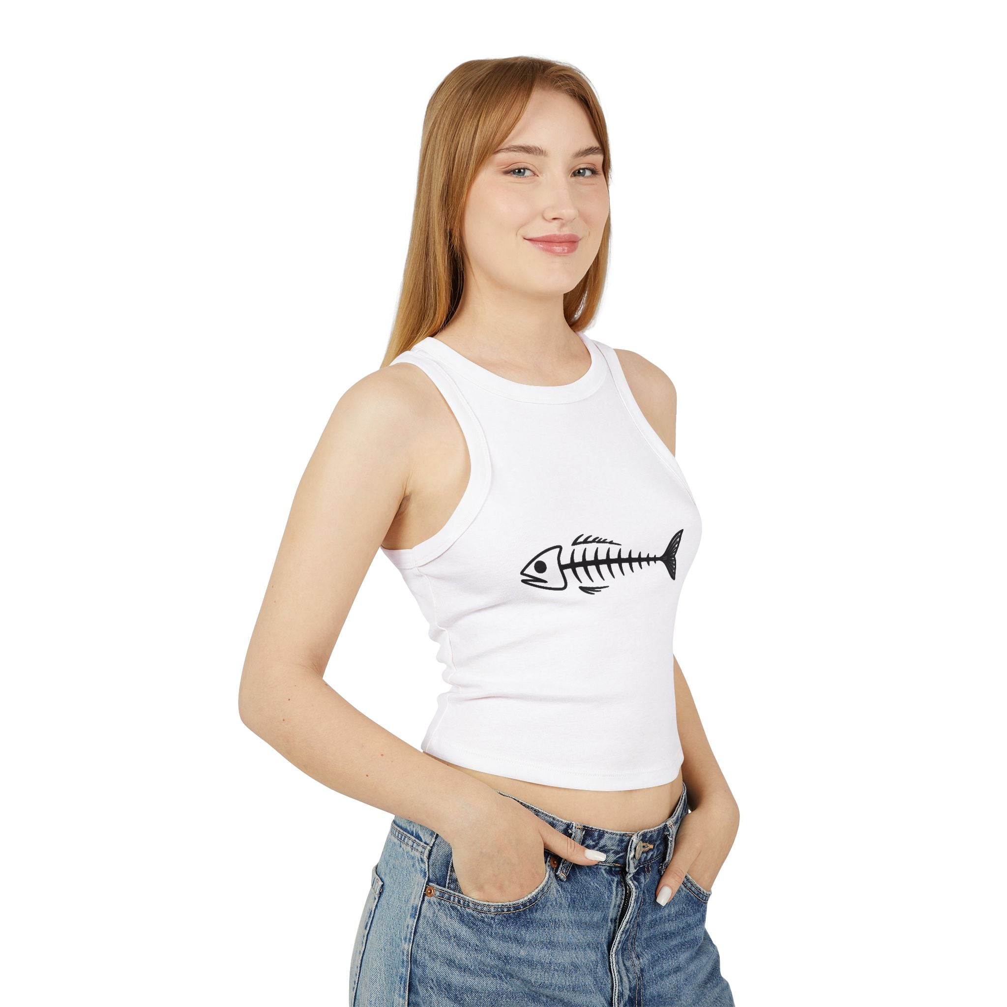 Fish Skeleton Racer Tank Top | Cute Minimalist Coastal Crop for Women