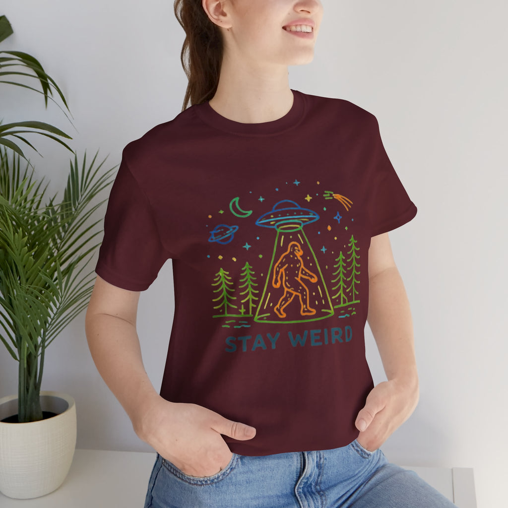 Stay Weird UFO Bigfoot T-Shirt Funny Alien Abduction Graphic Tee