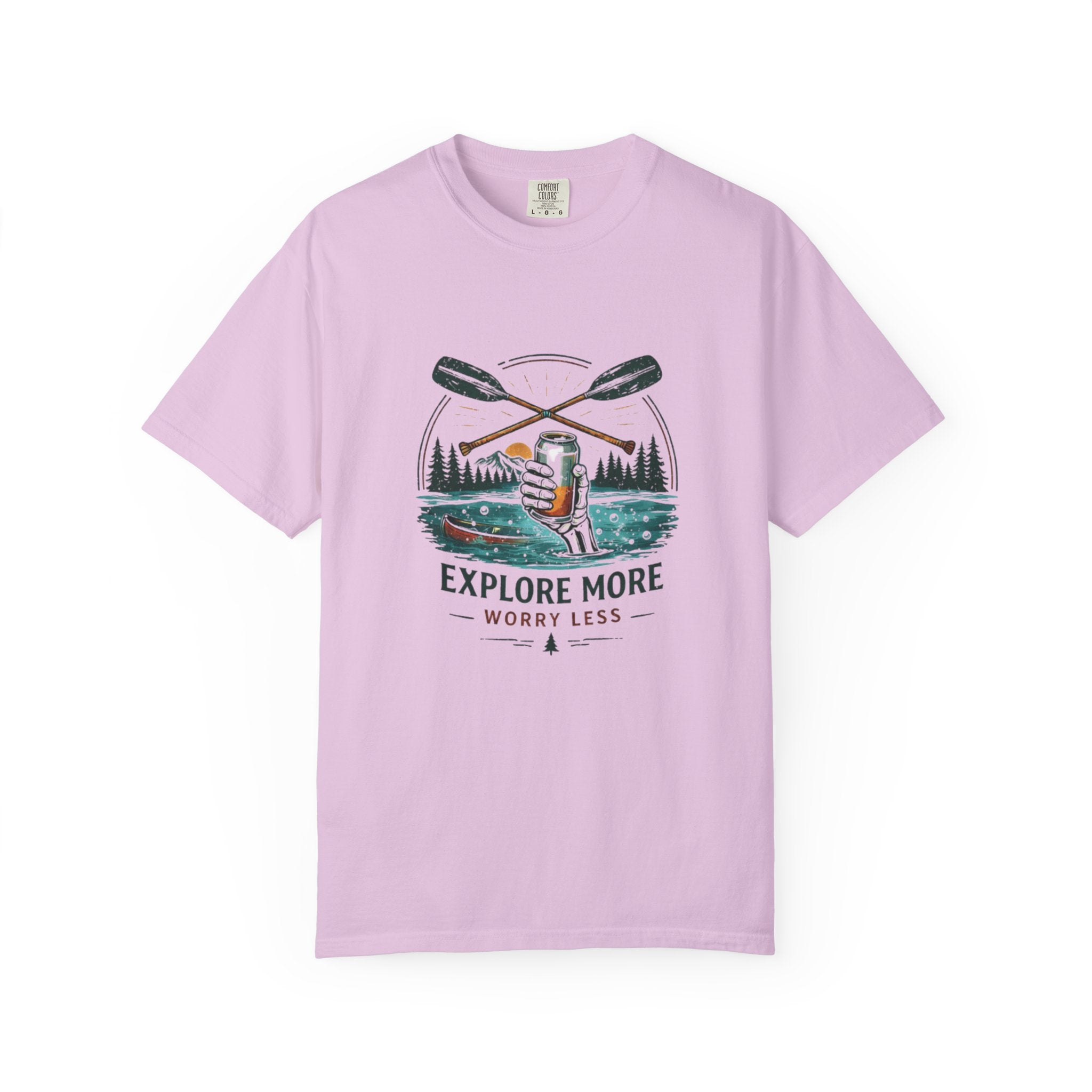 Explore More Worry Less T-Shirt | Outdoor Canoe Camping Adventure Tee