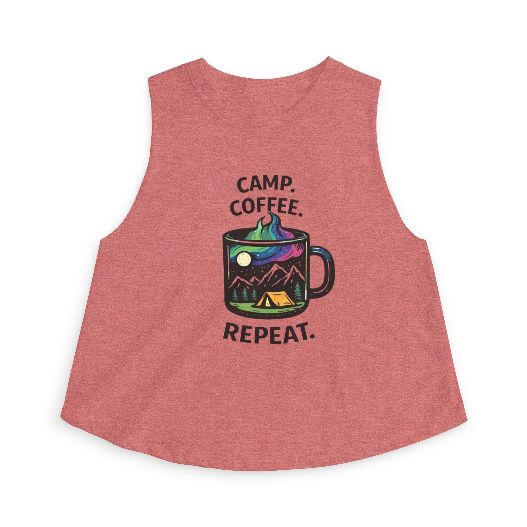 Camping Coffee Crop Tank | "Camp. Coffee. Repeat" Graphic Women's Top