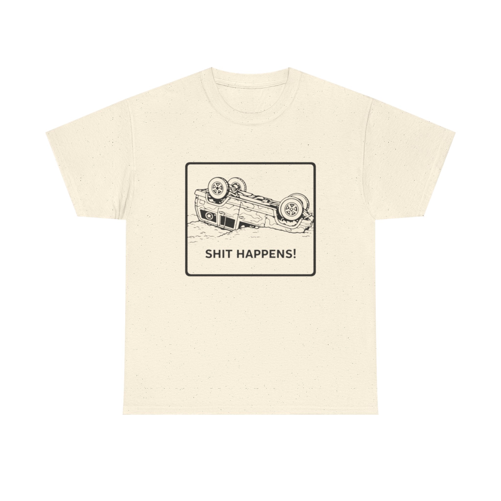 Graphic Tee | Upside-Down Car "Shit Happens!" Vintage Sketch T-Shirt