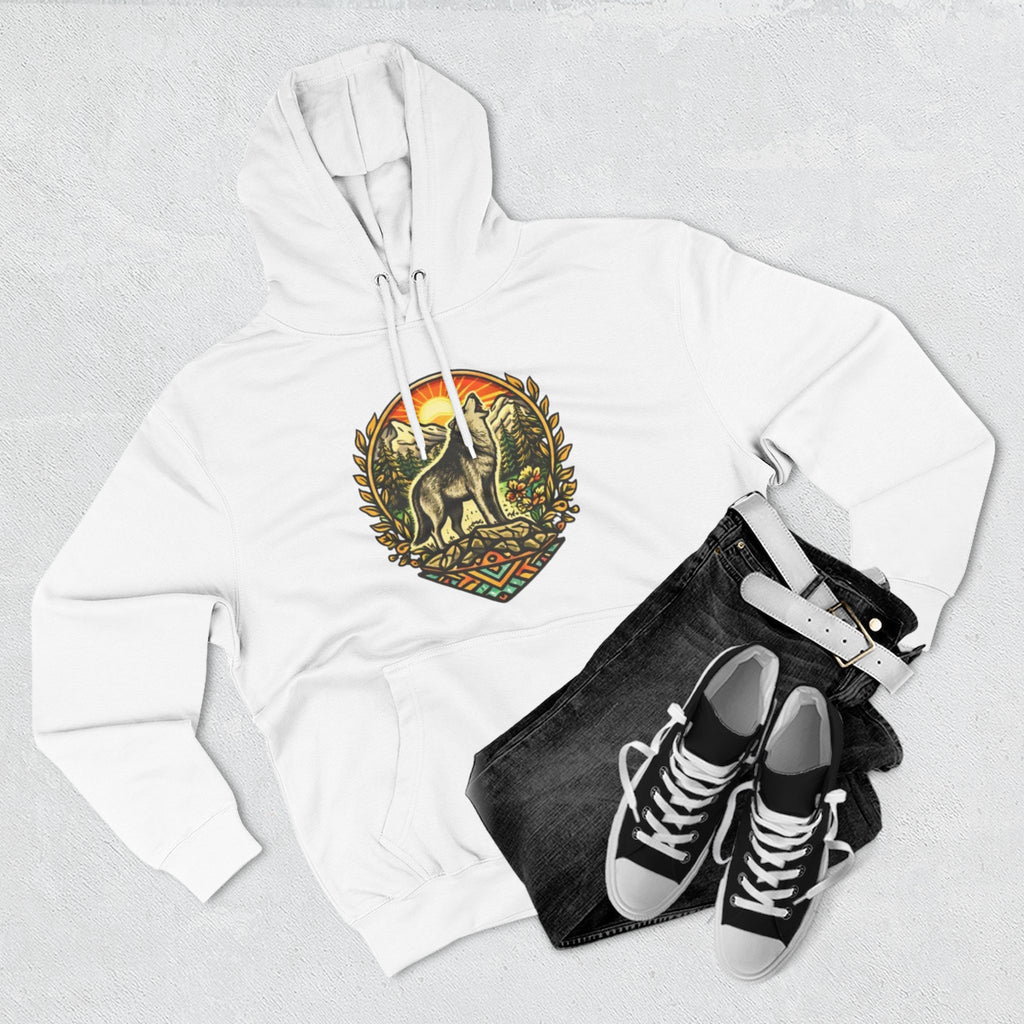 Wolf Sunset Hoodie | Vintage Forest Nature Graphic Fleece Hoodie