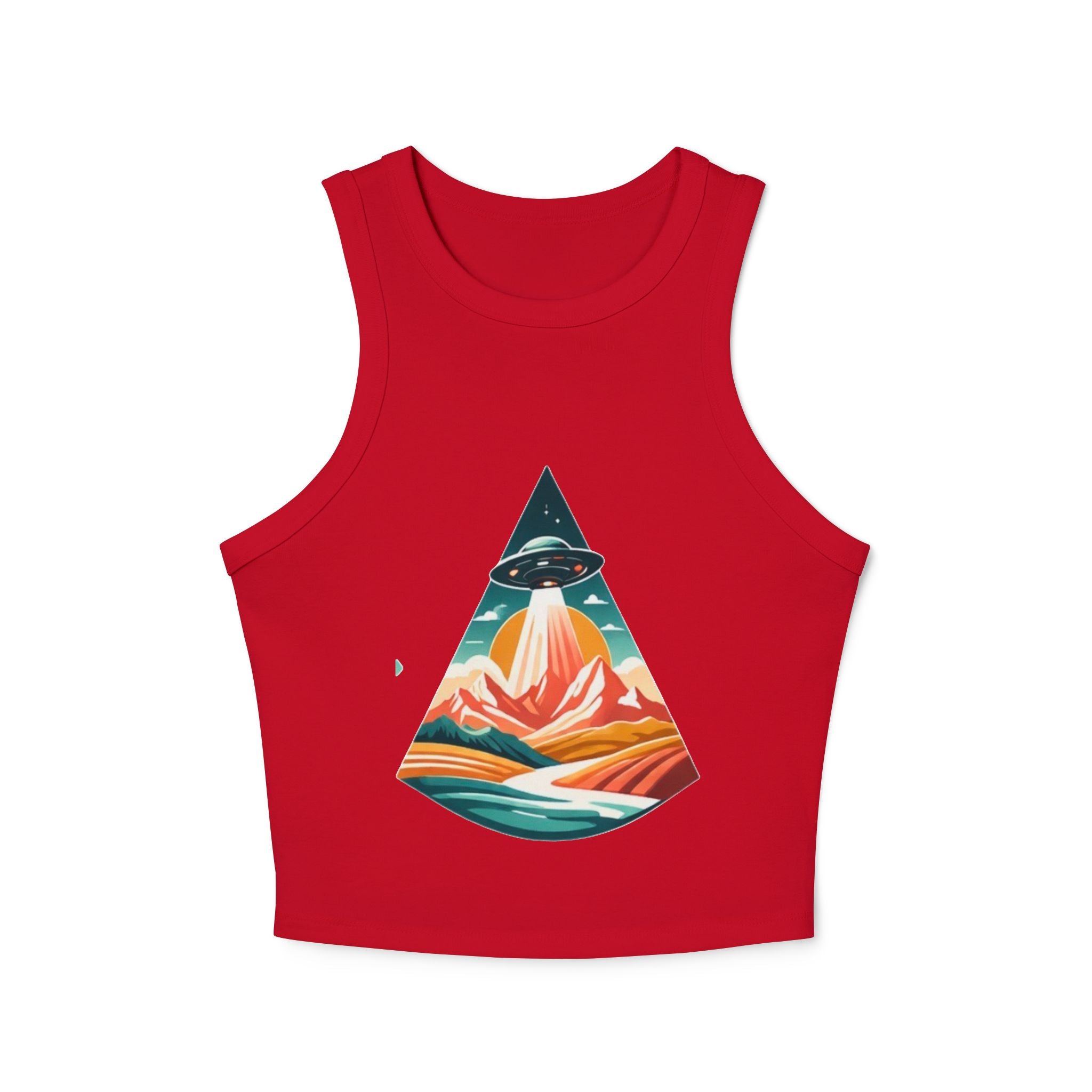 Ribbed Racer Tank Top | Retro UFO Mountain Graphic