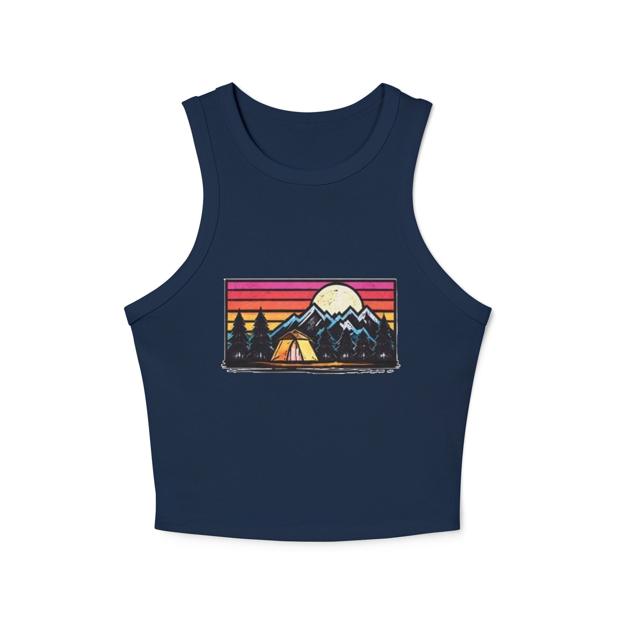 Womens Racer Tank Top | Vintage Sunset Camping Graphic