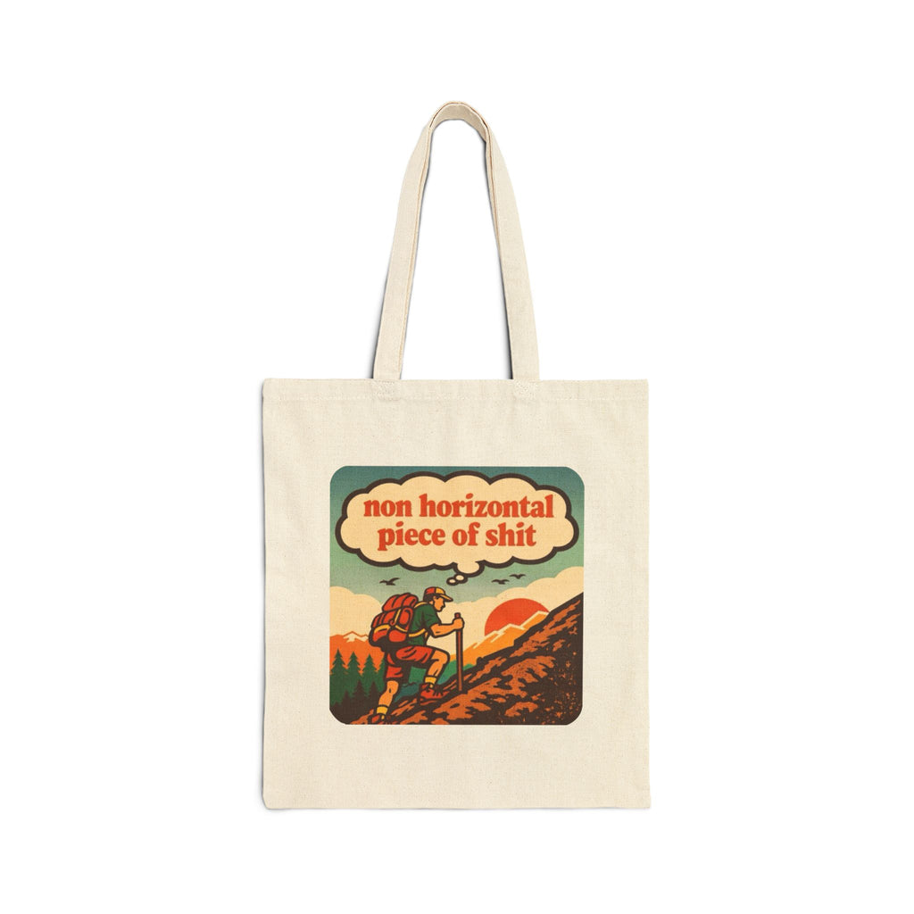 Retro Hiker Tote Bag | "non horizontal piece of shit" Canvas Tote