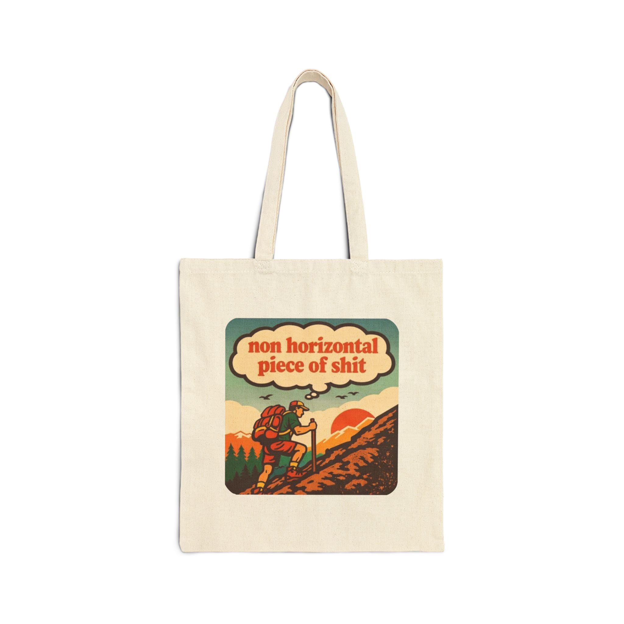 Retro Hiker Tote Bag | "non horizontal piece of shit" Canvas Tote