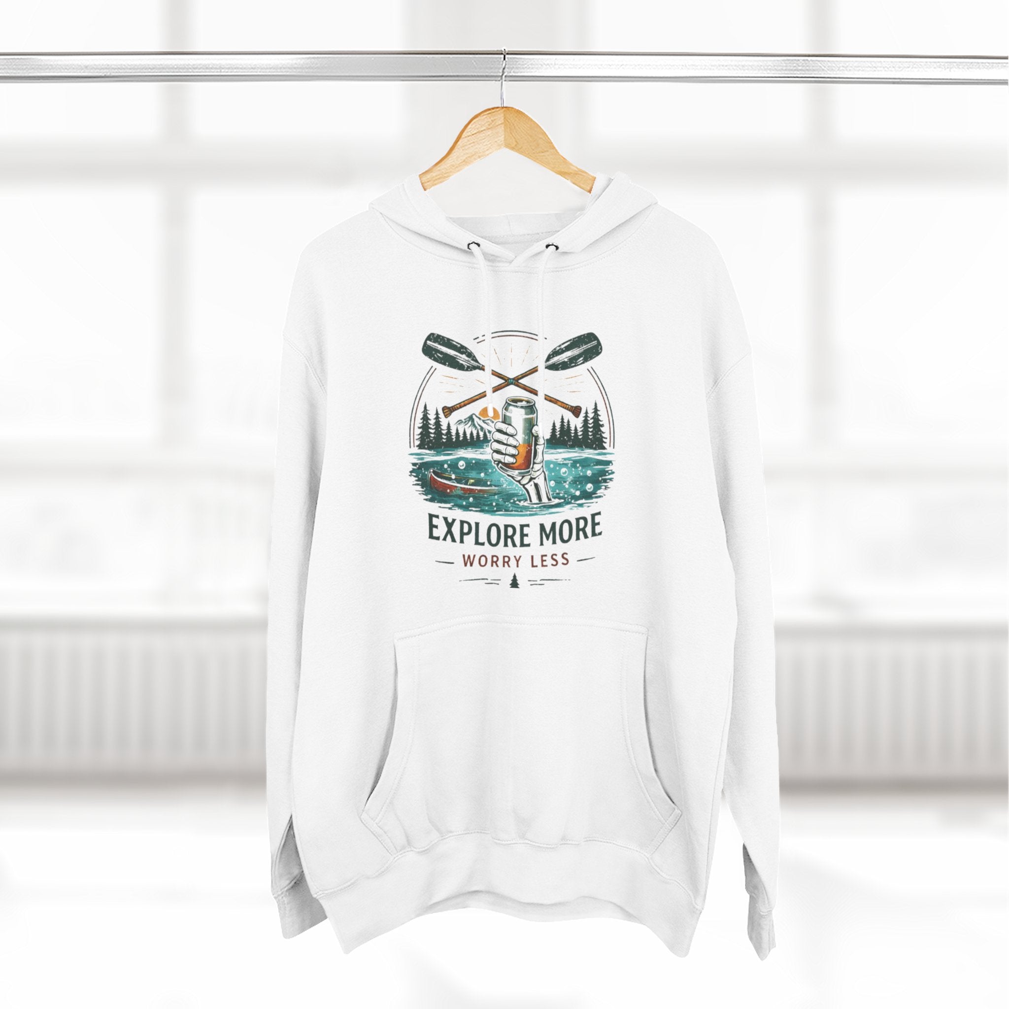 Explore More Hoodie | Outdoor Canoe Adventure Fleece Hoodie | Explore More Worry Less