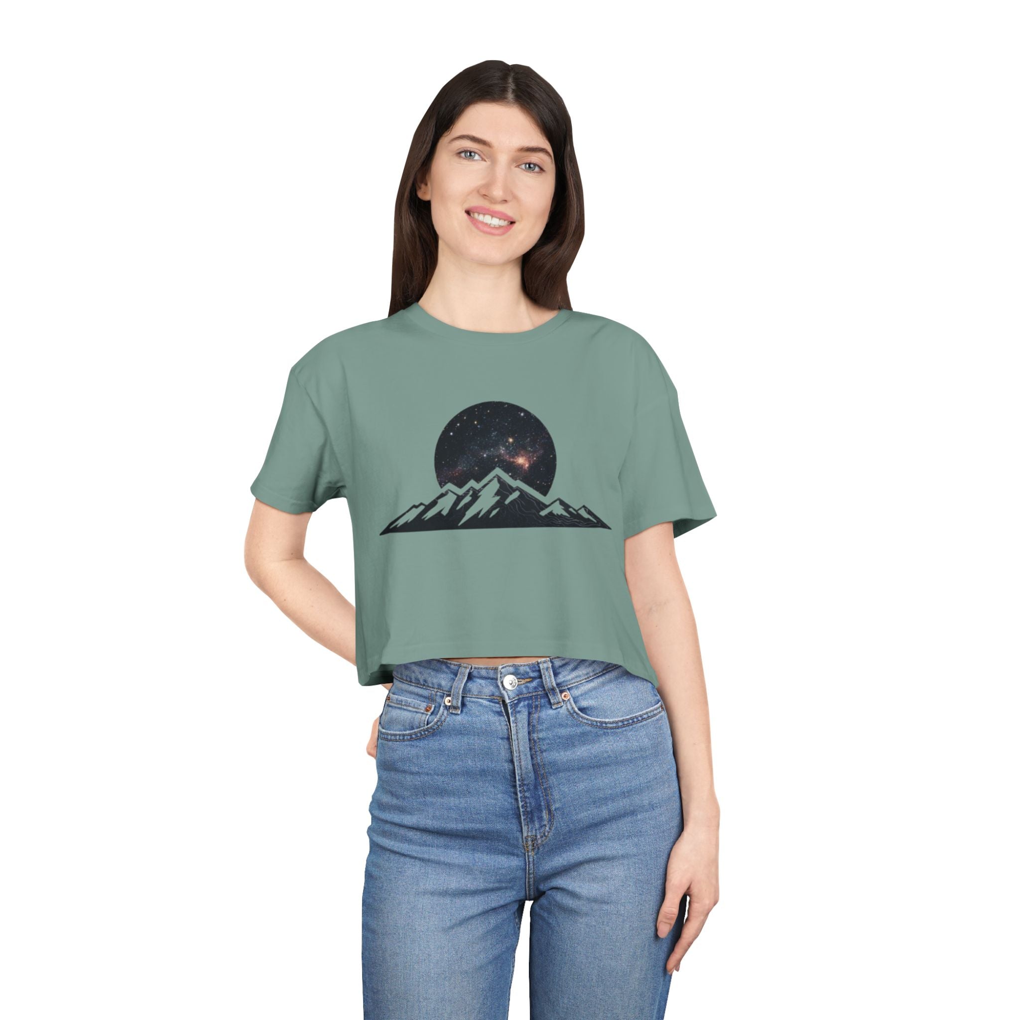 Crop Tee | Night Sky Mountain Graphic