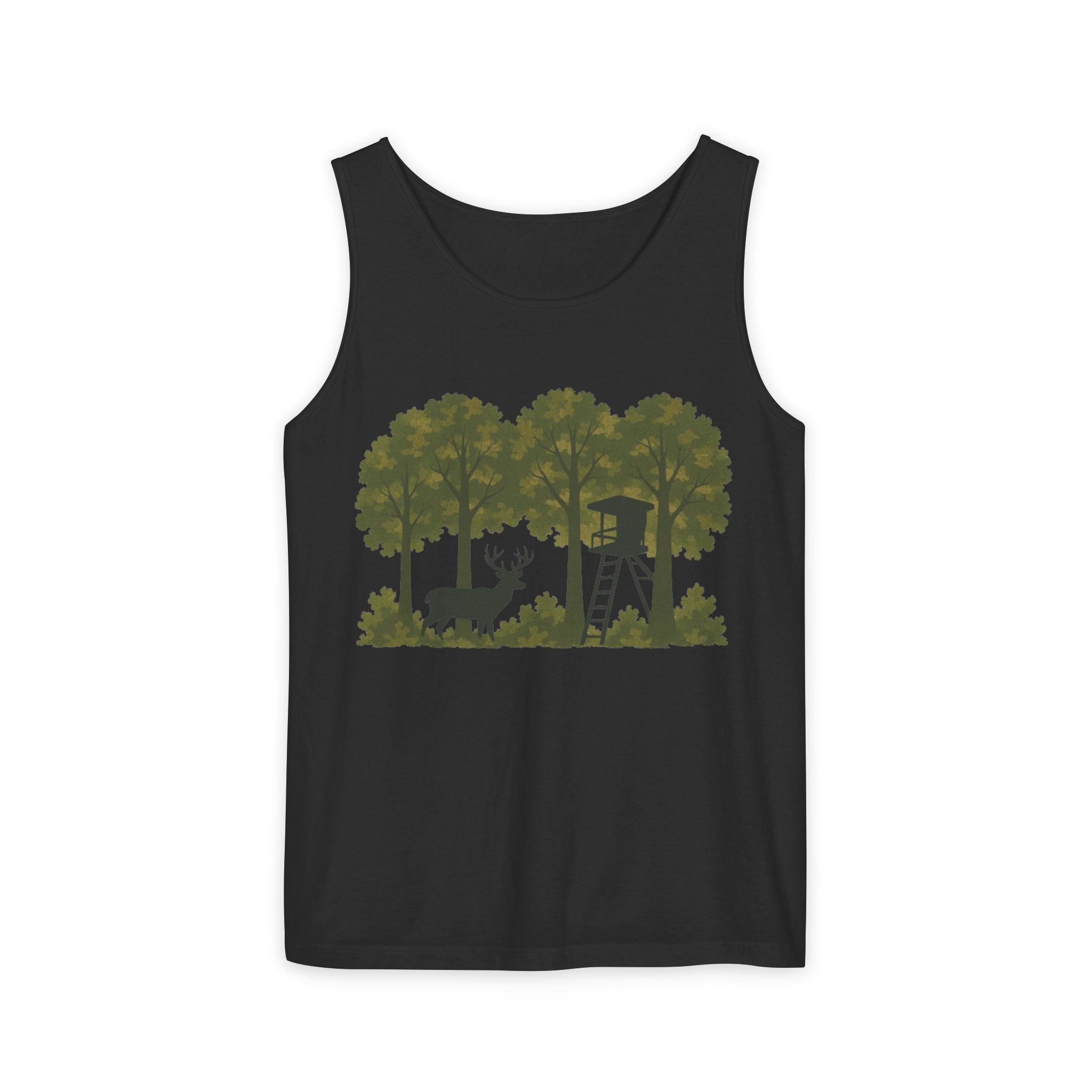 Deer Stand Woodland Tank Top | Hunting Cabin Forest Silhouette