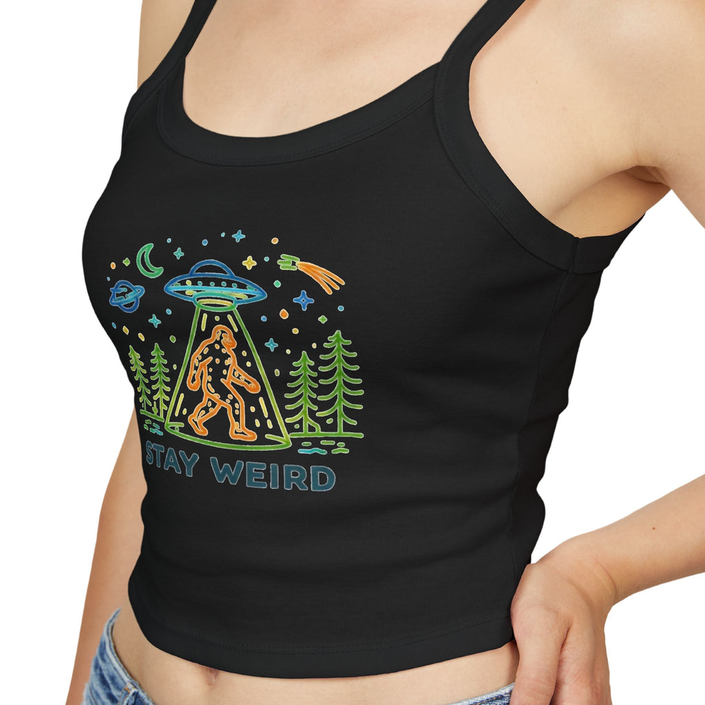 Spaghetti Tank | "Stay Weird" Alien Abduction Graphic Crop Top