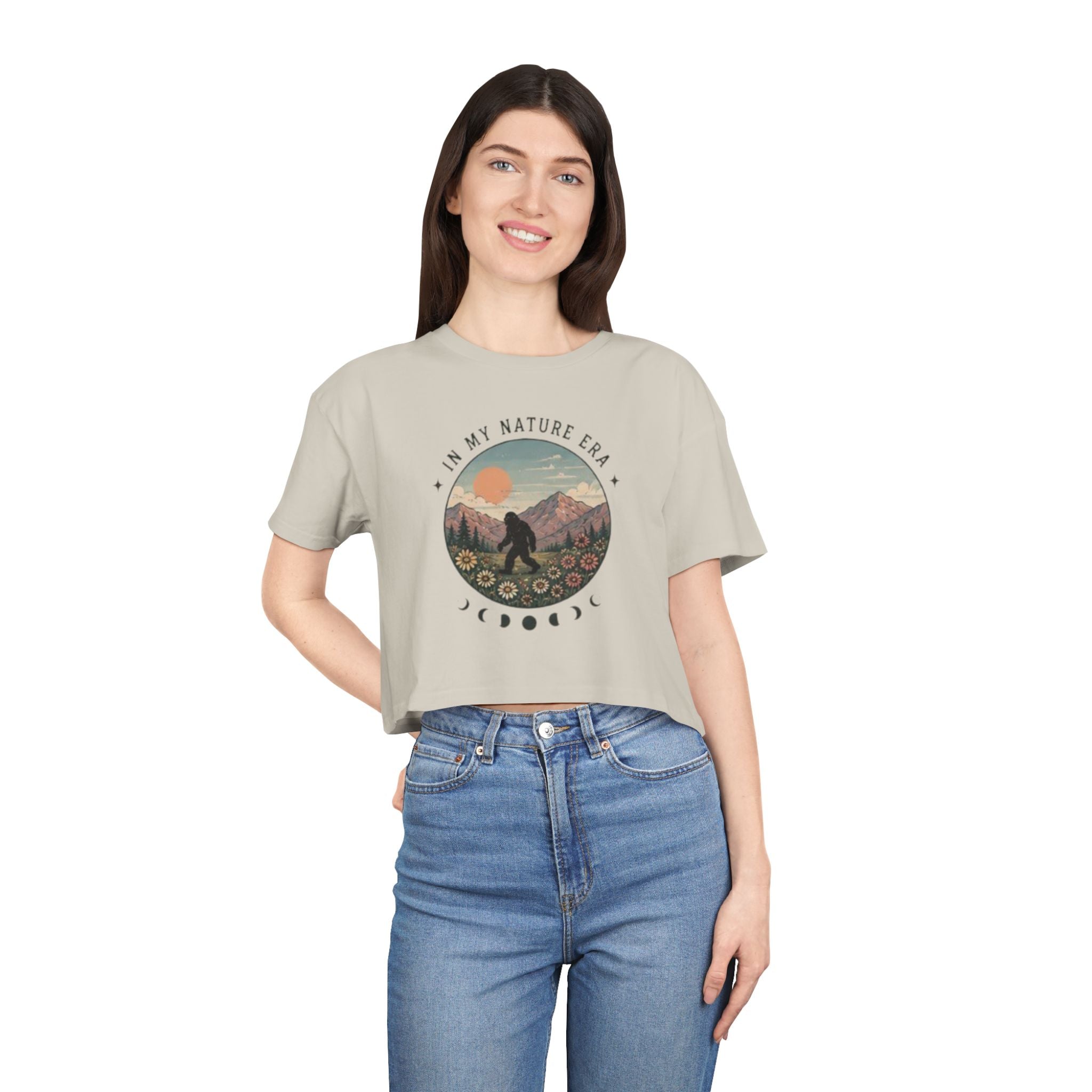 Nature Era Crop Tee | "I Am My Nature Era" Mountain & Sun Graphic