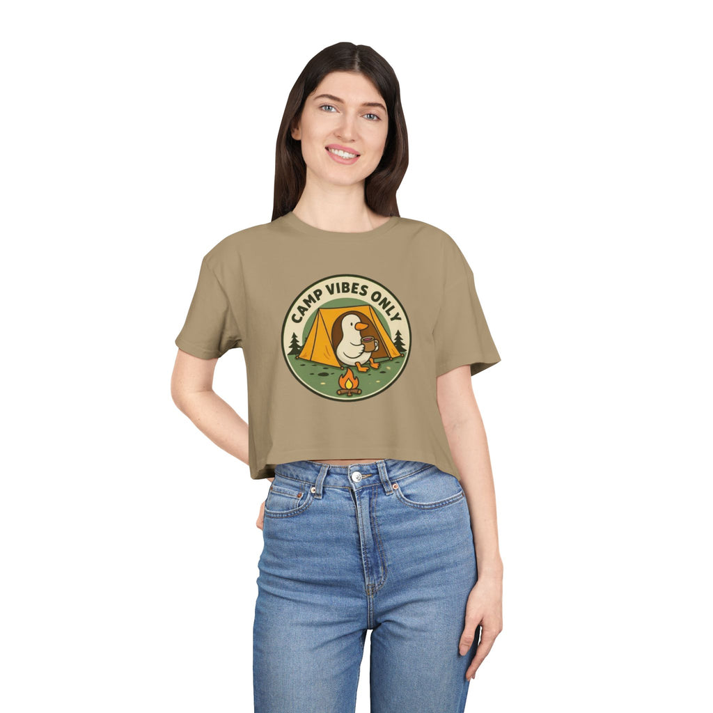 Camp Vibes Only Crop Tee | Cute Camping Goose Graphic