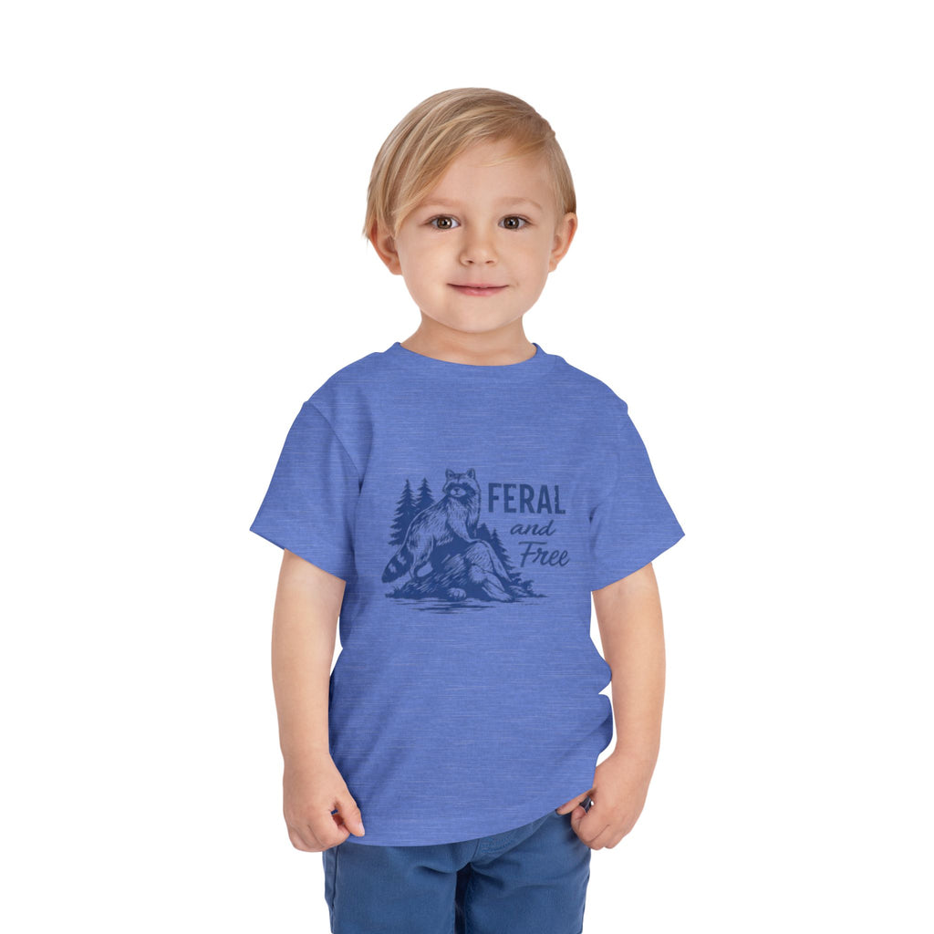 Toddler Tee | "Feral and Free" Raccoon Forest Graphic
