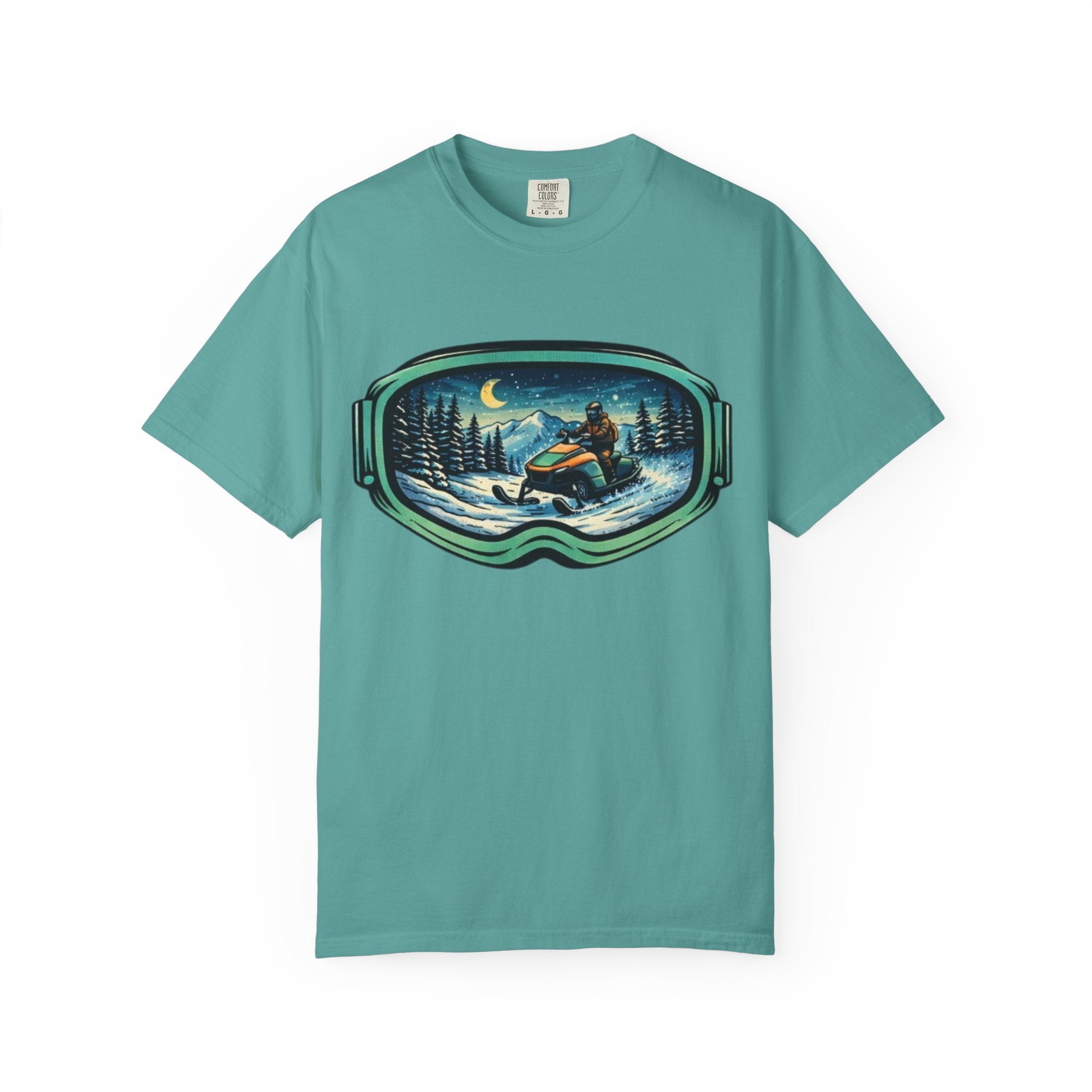 Snowmobile Goggles Graphic T-Shirt | Night Ride Winter Scene