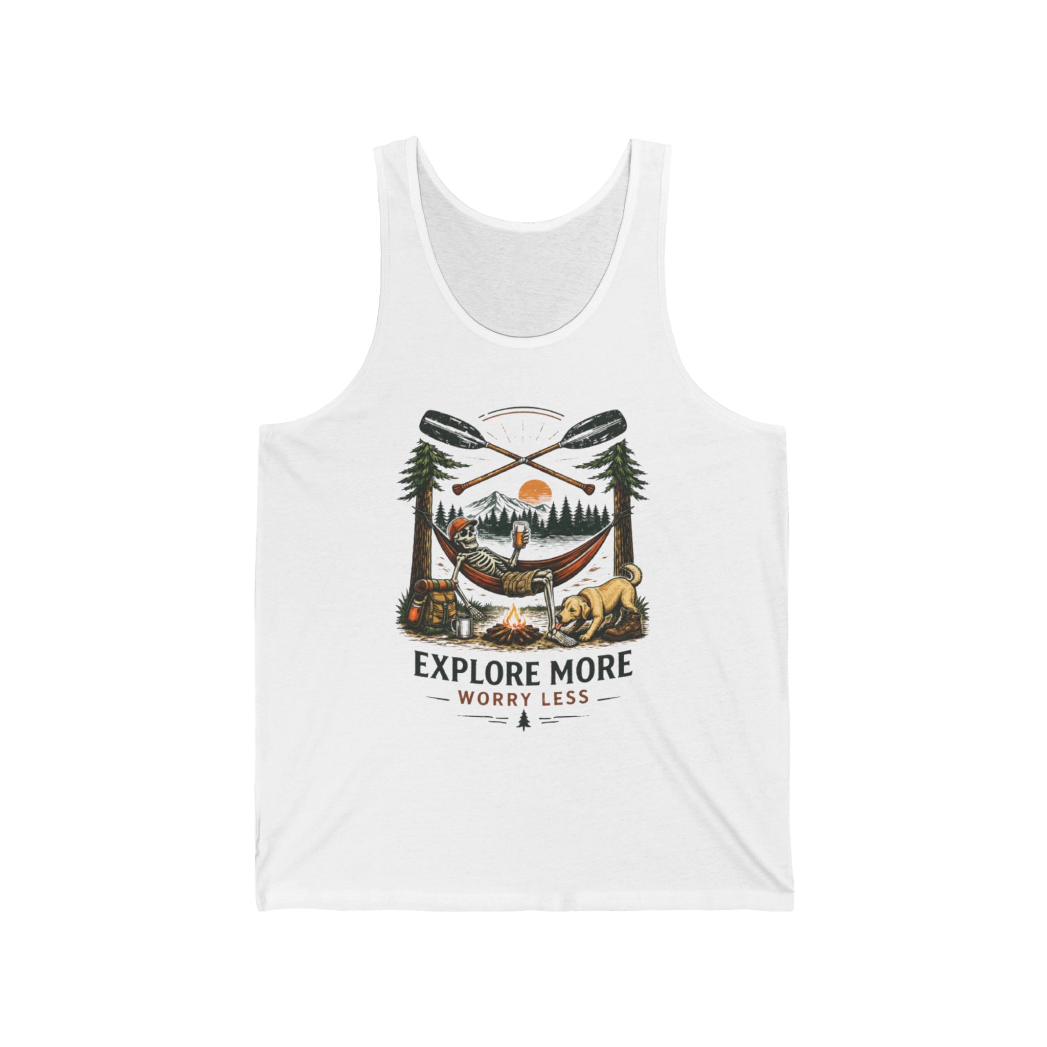 Explore More Tank Top | Outdoor Camping Nature Graphic "Explore More, Worry Less"