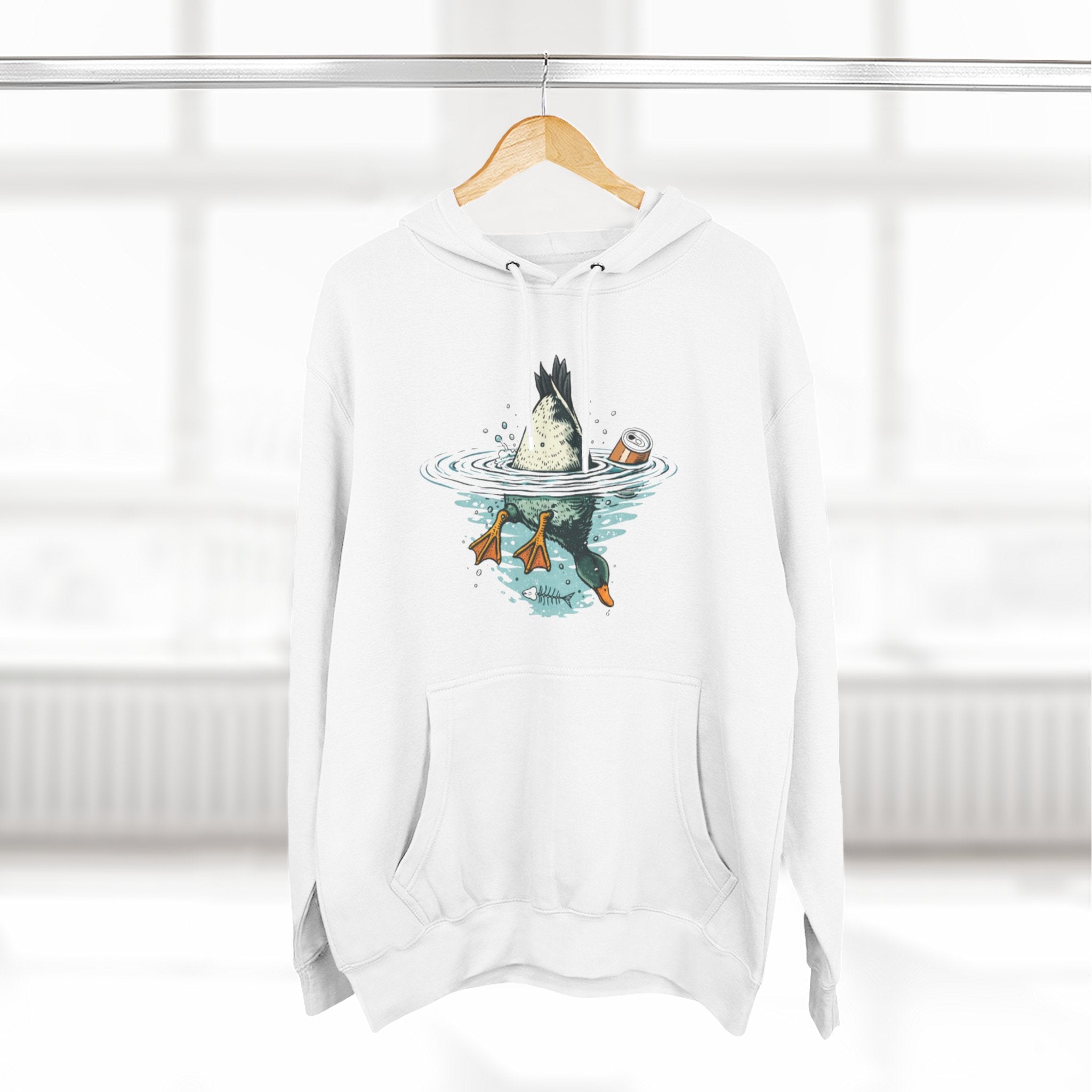 Bottoms Up Duck Fleece Hoodie | Beer Can Graphic Three Panel Pullover