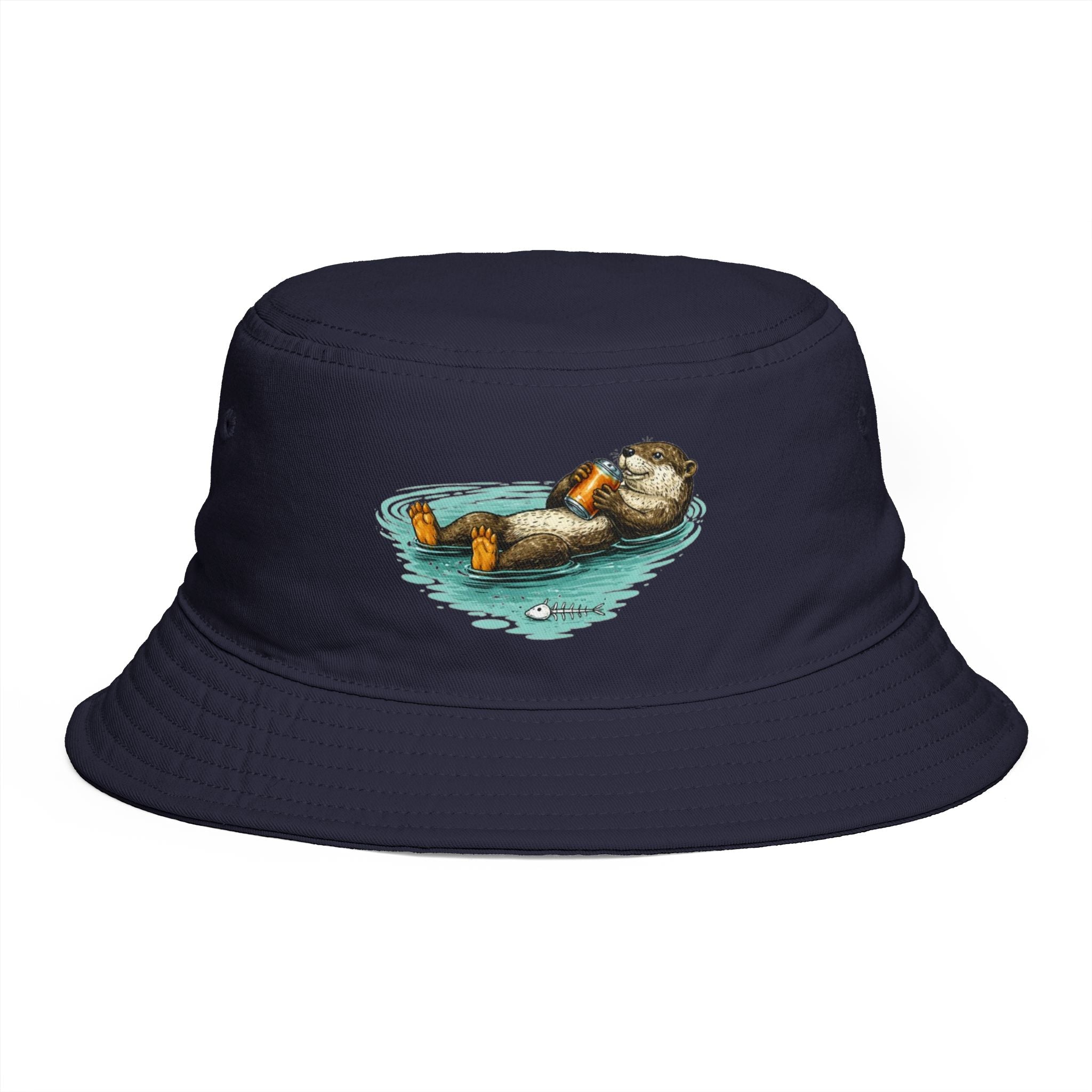 Otter Float Bucket Hat | Cute River Otter Relaxing on Water, Casual Outdoor Sun Hat