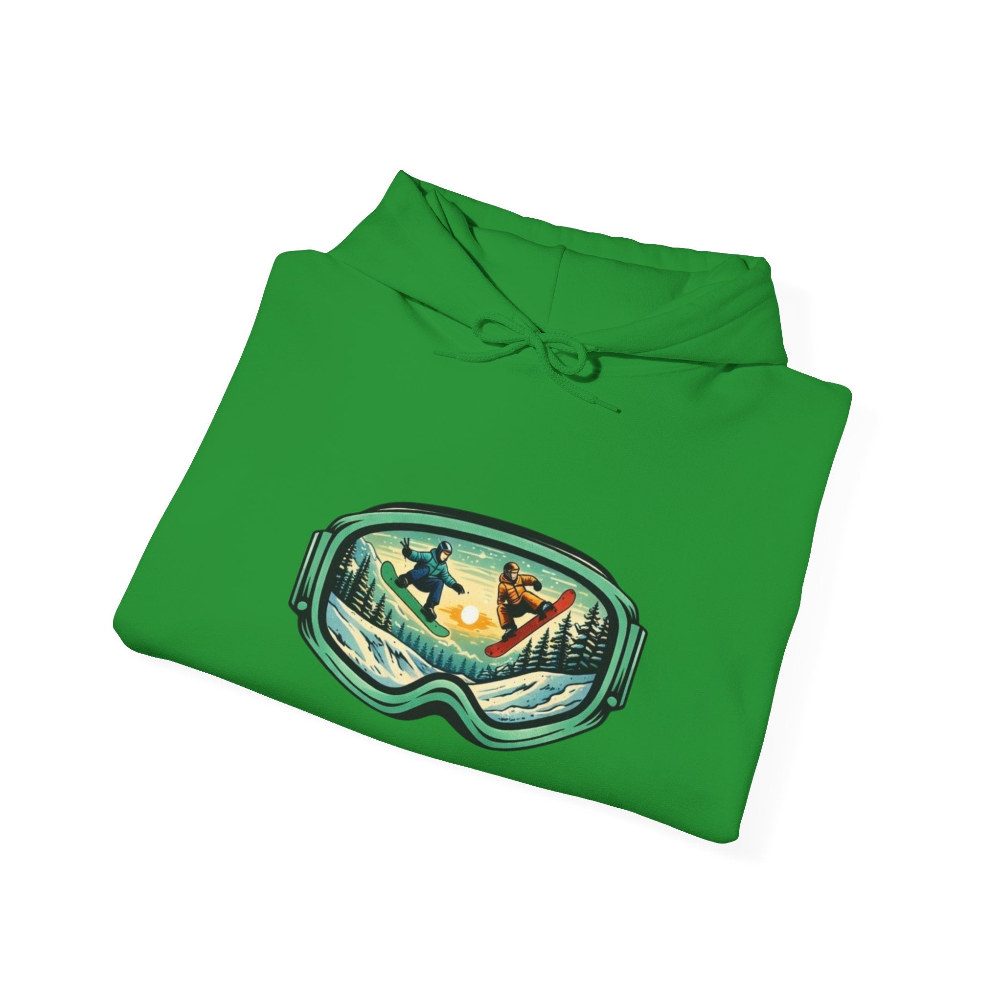 Snowboard Goggles Graphic Hoodie | Winter Mountain Sunset Scene