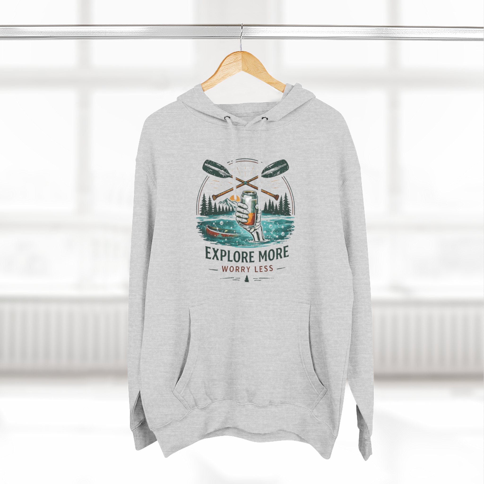 Explore More Hoodie | Outdoor Canoe Adventure Fleece Hoodie | Explore More Worry Less